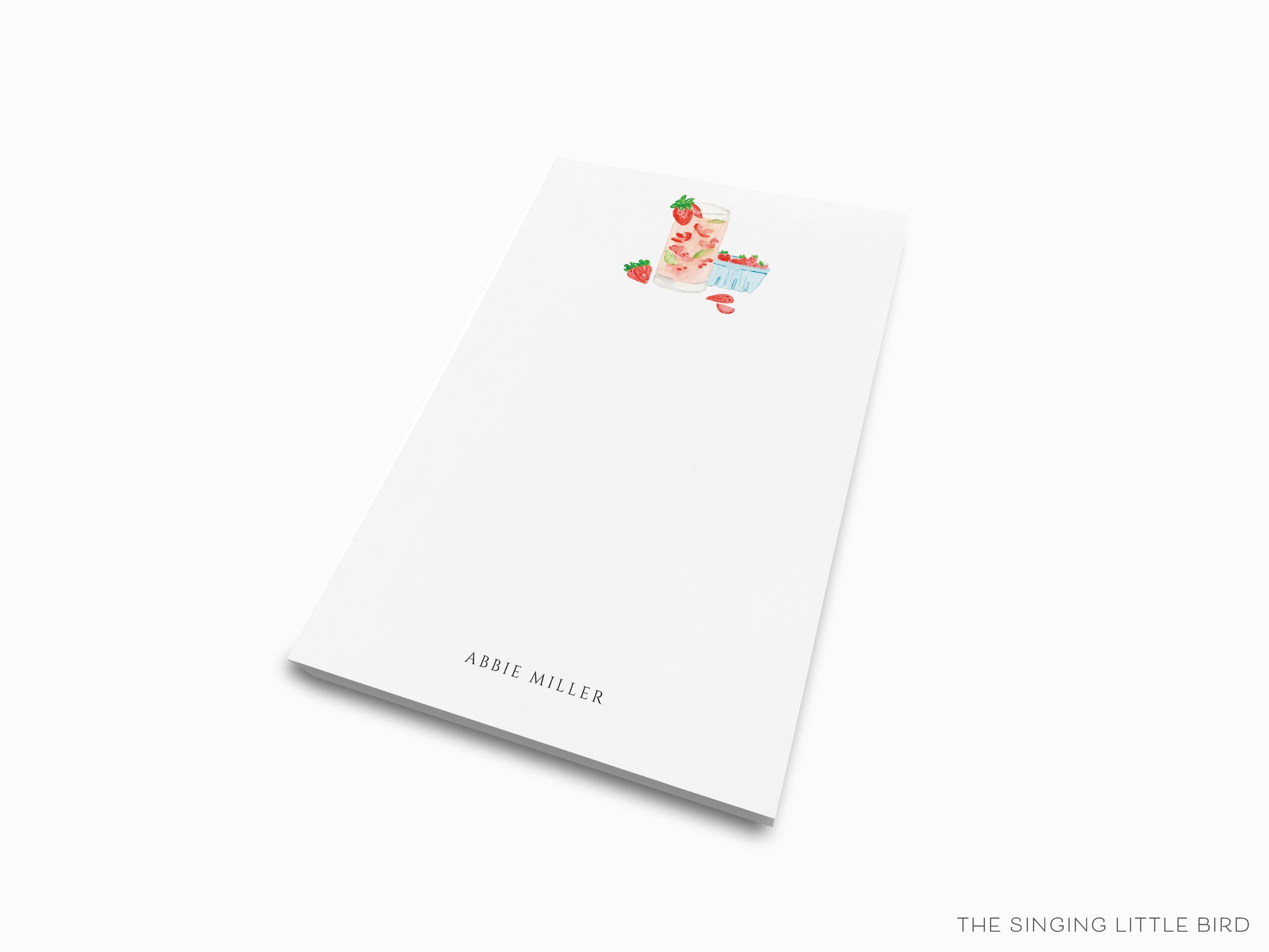 Personalized Strawberry Basil Cocktail Notepad-These personalized notepads feature our hand-painted watercolor strawberries and cocktail, printed in the USA on a beautiful smooth stock. You choose which size you want (or bundled together for a beautiful gift set) and makes a great gift for the checklist and cocktail lover in your life.-The Singing Little Bird