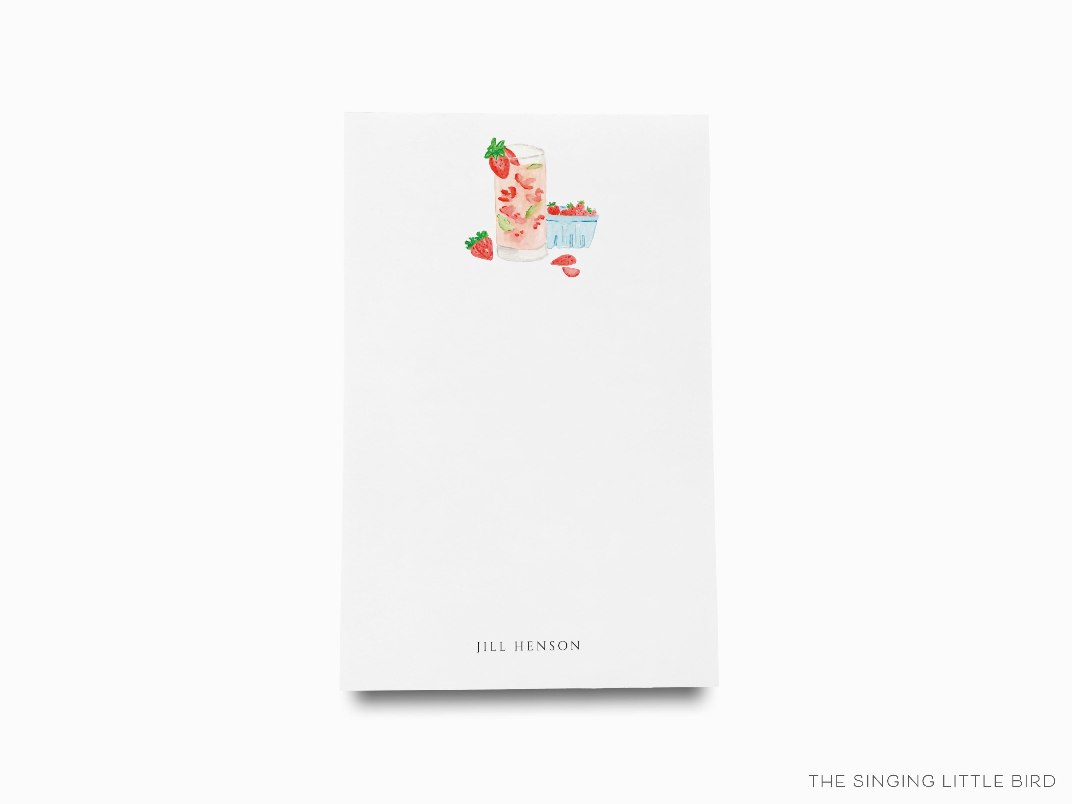 Personalized Strawberry Basil Cocktail Notepad-These personalized notepads feature our hand-painted watercolor strawberries and cocktail, printed in the USA on a beautiful smooth stock. You choose which size you want (or bundled together for a beautiful gift set) and makes a great gift for the checklist and cocktail lover in your life.-The Singing Little Bird