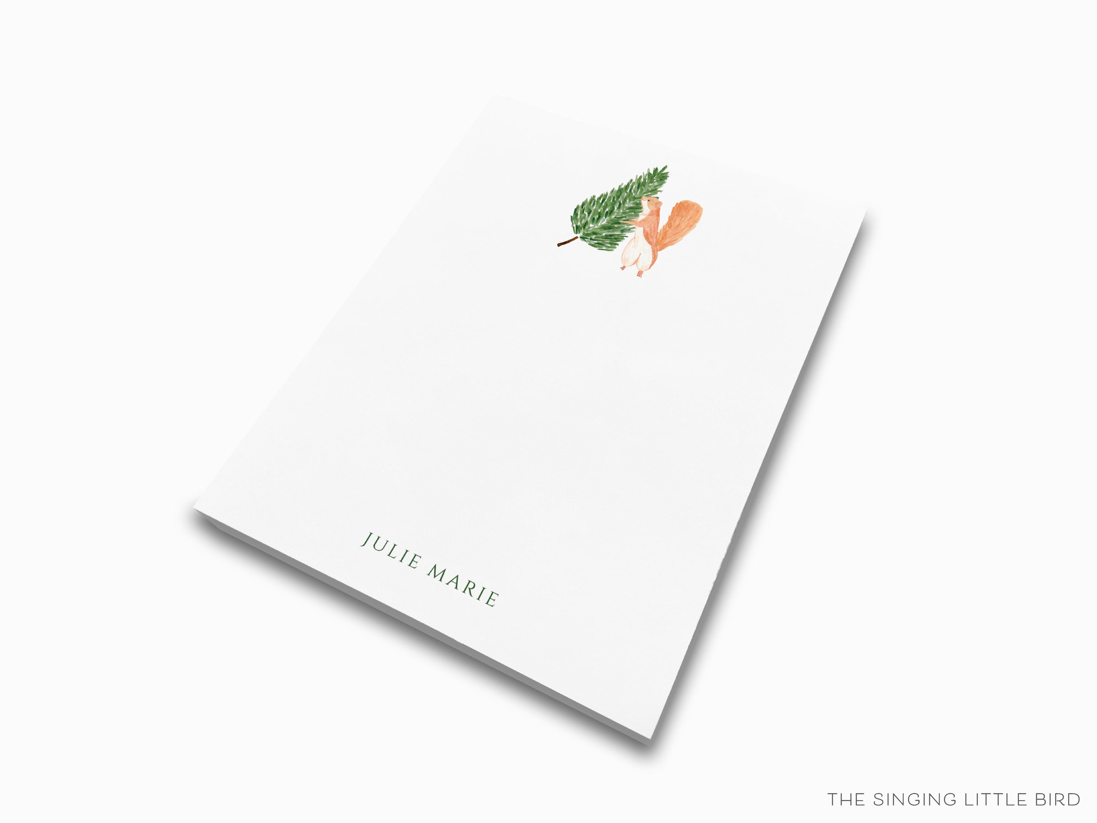 Personalized Tree Squirrel Notepad-These personalized notepads feature our hand-painted watercolor squirrel and tree, printed in the USA on a beautiful smooth stock. You choose which size you want (or bundled together for a beautiful gift set) and makes a great gift for the checklist and nature lover in your life.-The Singing Little Bird