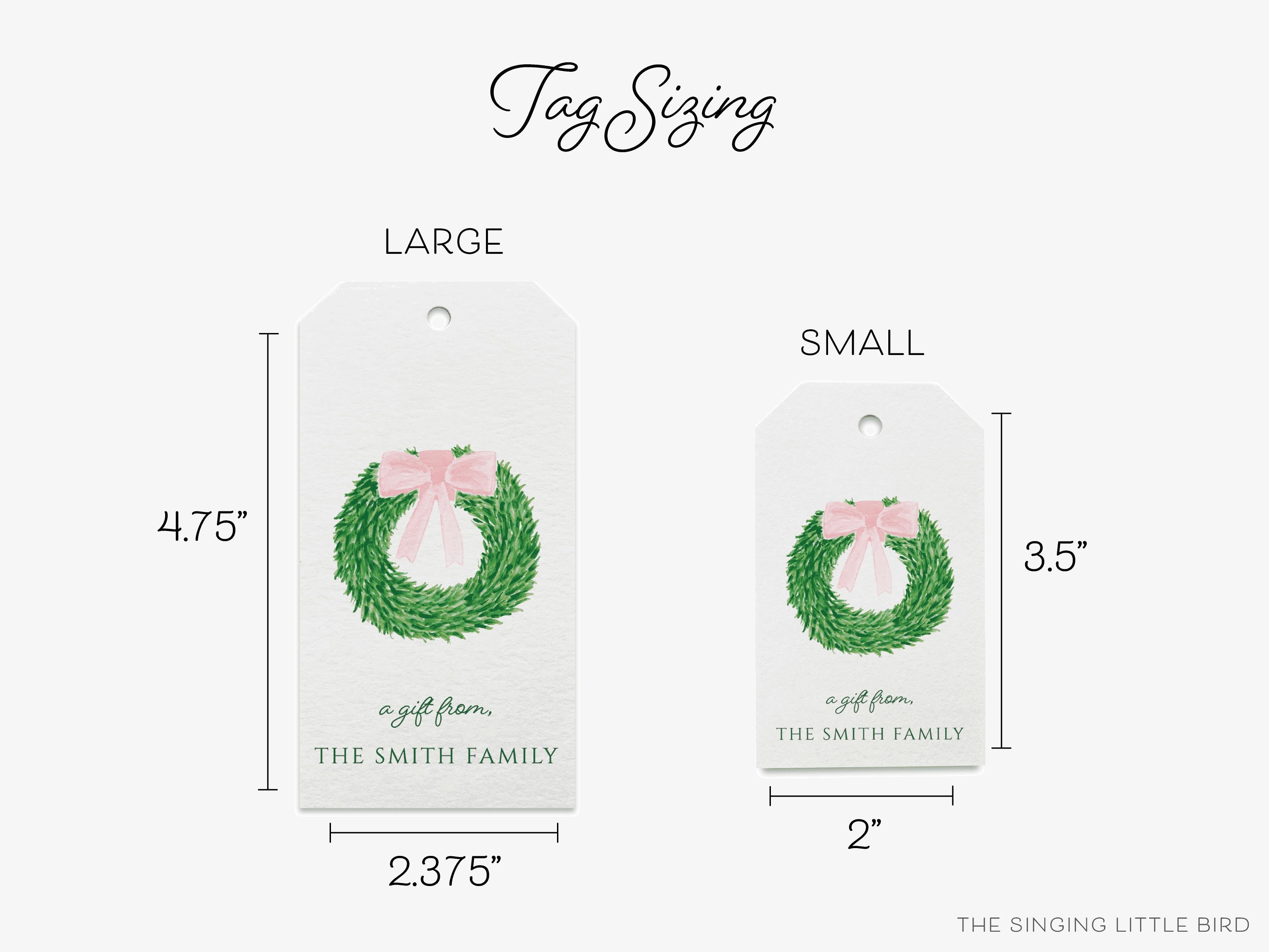 Personalized Wreath With Pink Bow Gift Tags-These gift tags come in sets, hole-punched with white twine and feature our hand-painted watercolor wreath with pink bow, printed in the USA on 120lb textured stock. They make great tags for gifting or gifts for the springtime lover in your life.-The Singing Little Bird