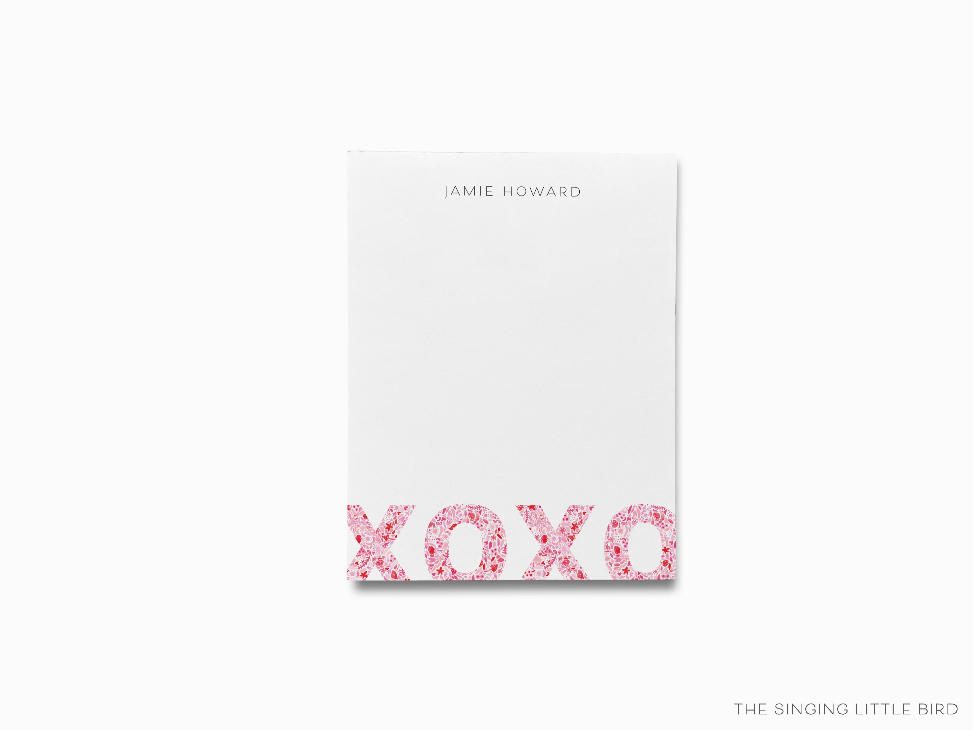 Personalized XOXO Pink and Red Pattern Notepad-These personalized notepads feature our hand-painted watercolor floral pattern xo, printed in the USA on a beautiful smooth stock. You choose which size you want (or bundled together for a beautiful gift set) and makes a great gift for the checklist and hugs and kisses lover in your life.-The Singing Little Bird