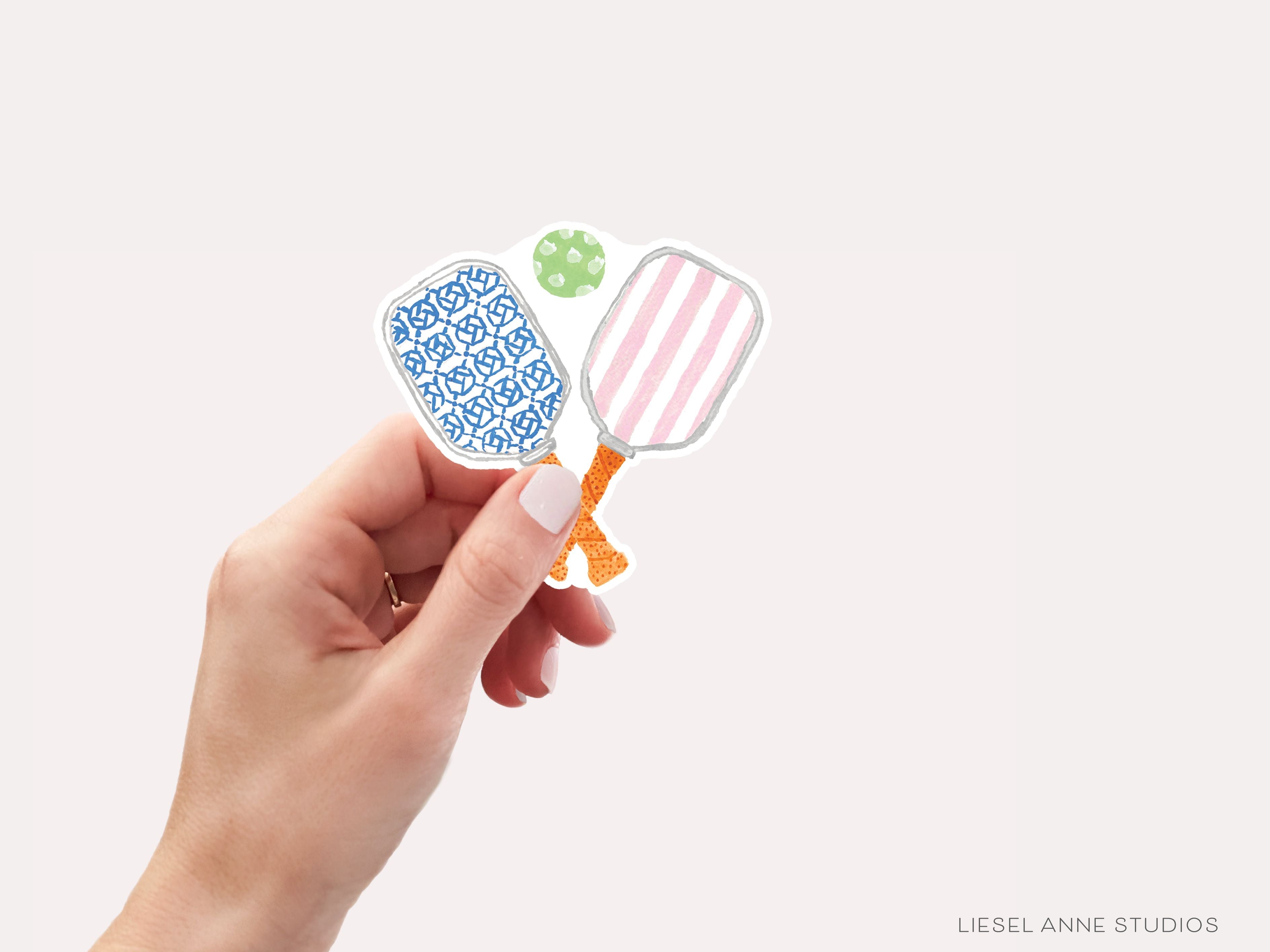 Pickleball Vinyl Stickers-These weatherproof die cut stickers feature our hand-painted watercolor pickleball rackets, making great laptop or water bottle stickers or gifts for the pickleball lover in your life.-The Singing Little Bird