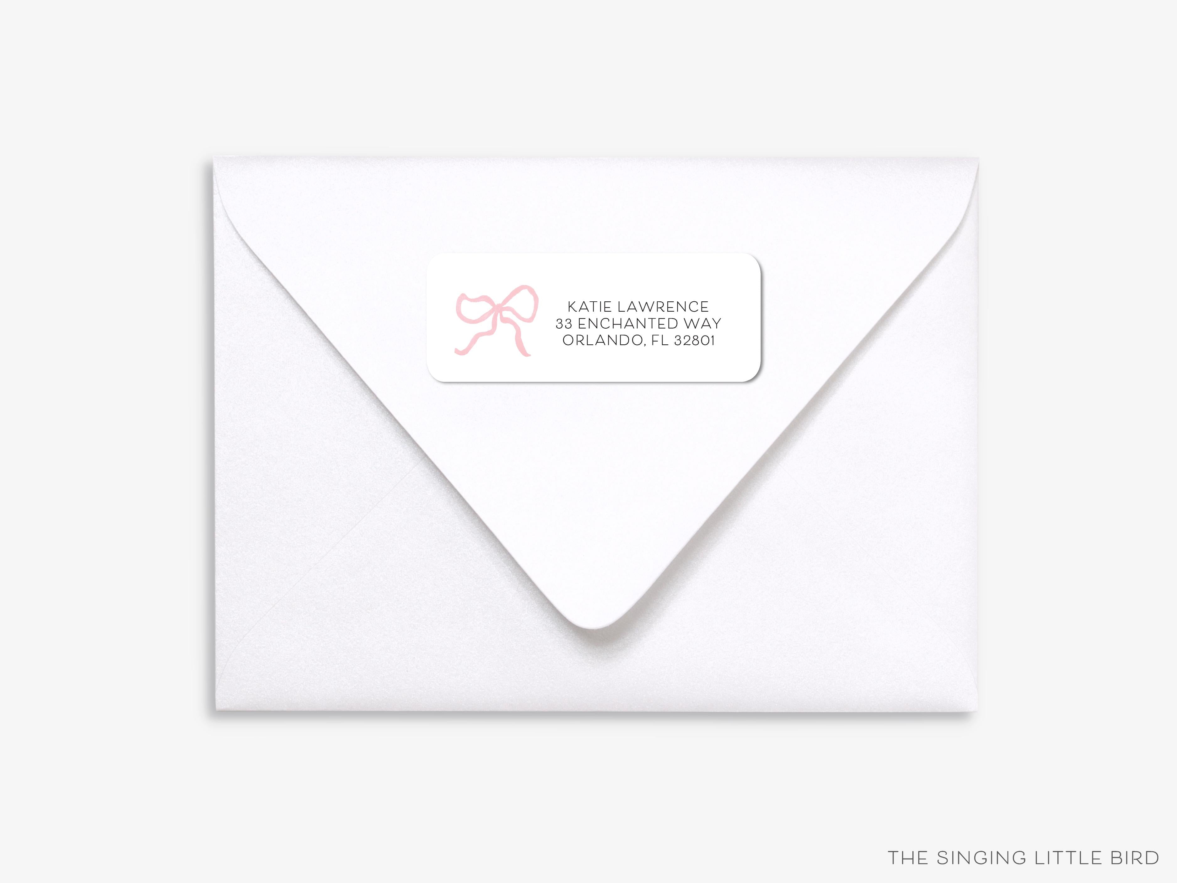 Pink Bow Return Address Labels-These personalized return address labels are 2.625" x 1" and feature our hand-painted watercolor bow, printed in the USA on beautiful matte finish labels. These make great gifts for yourself or the girly lover.-The Singing Little Bird
