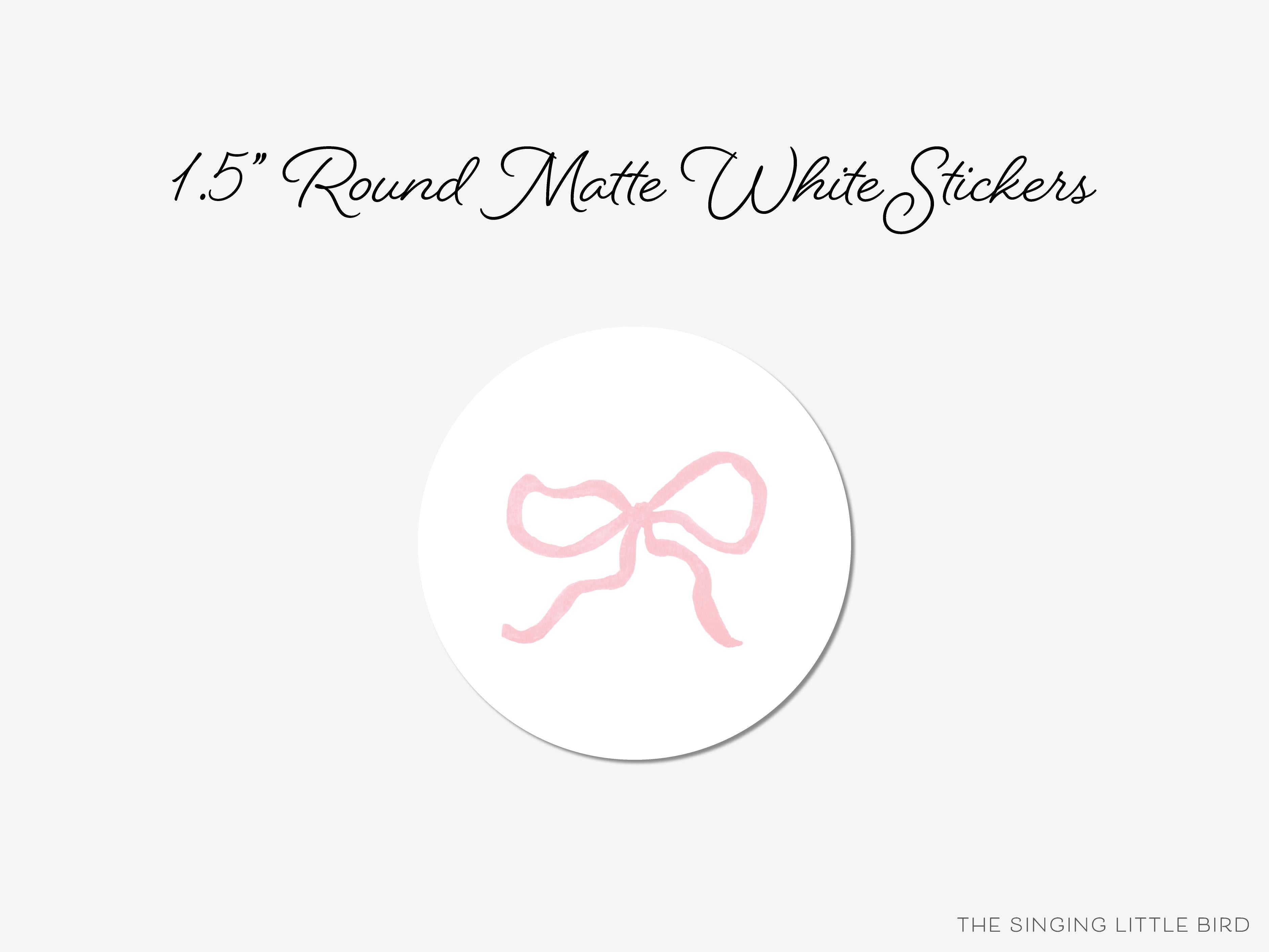 Pink Bow Round Stickers-These matte round stickers feature our hand-painted watercolor pink bow, making great envelope seals or gifts for the girly lover in your life.-The Singing Little Bird