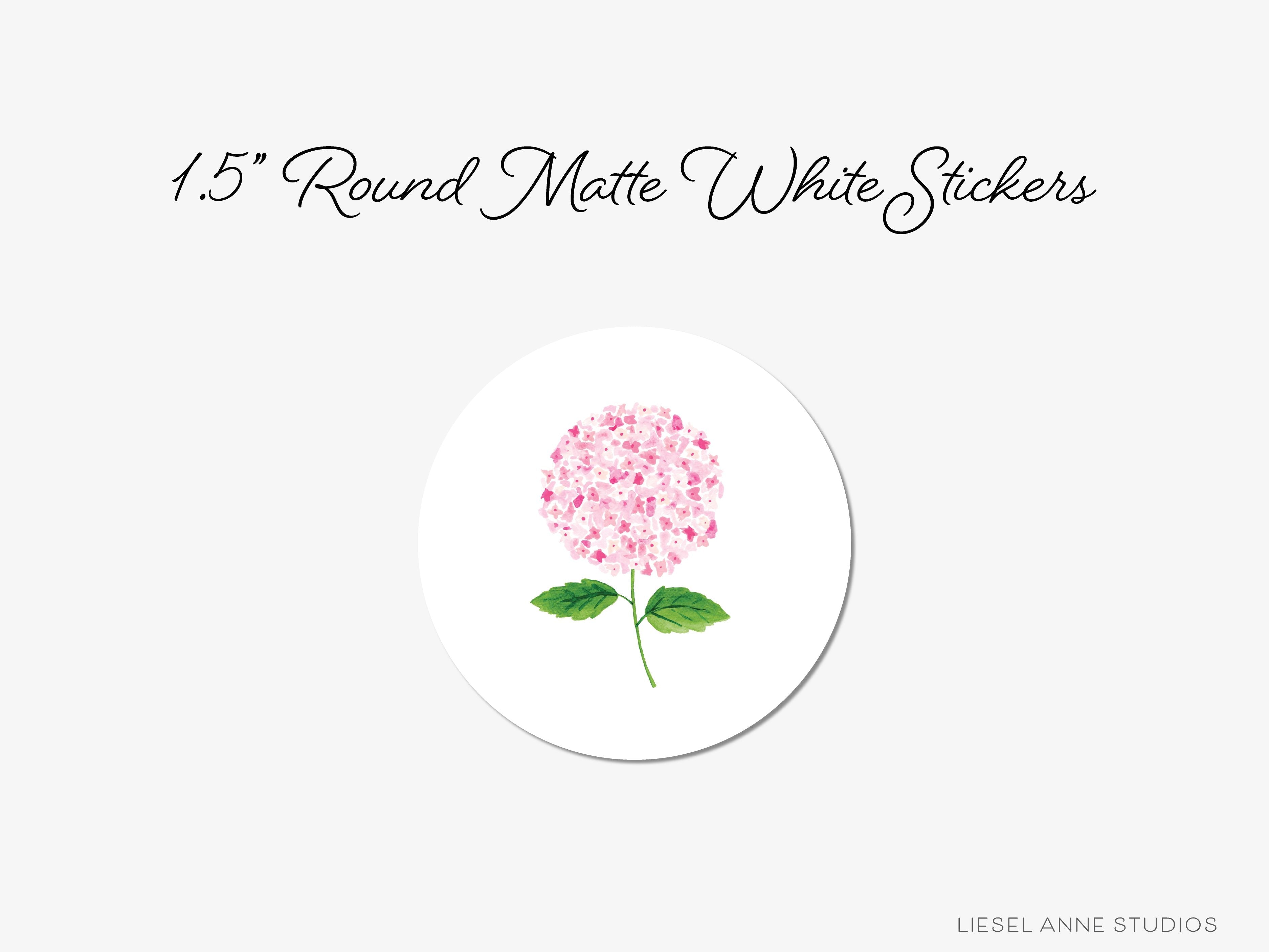 Pink Hydrangea Round Stickers-These matte round stickers feature our hand-painted watercolor Pink Hydrangea, making great envelope seals or gifts for the floral lover in your life.-The Singing Little Bird