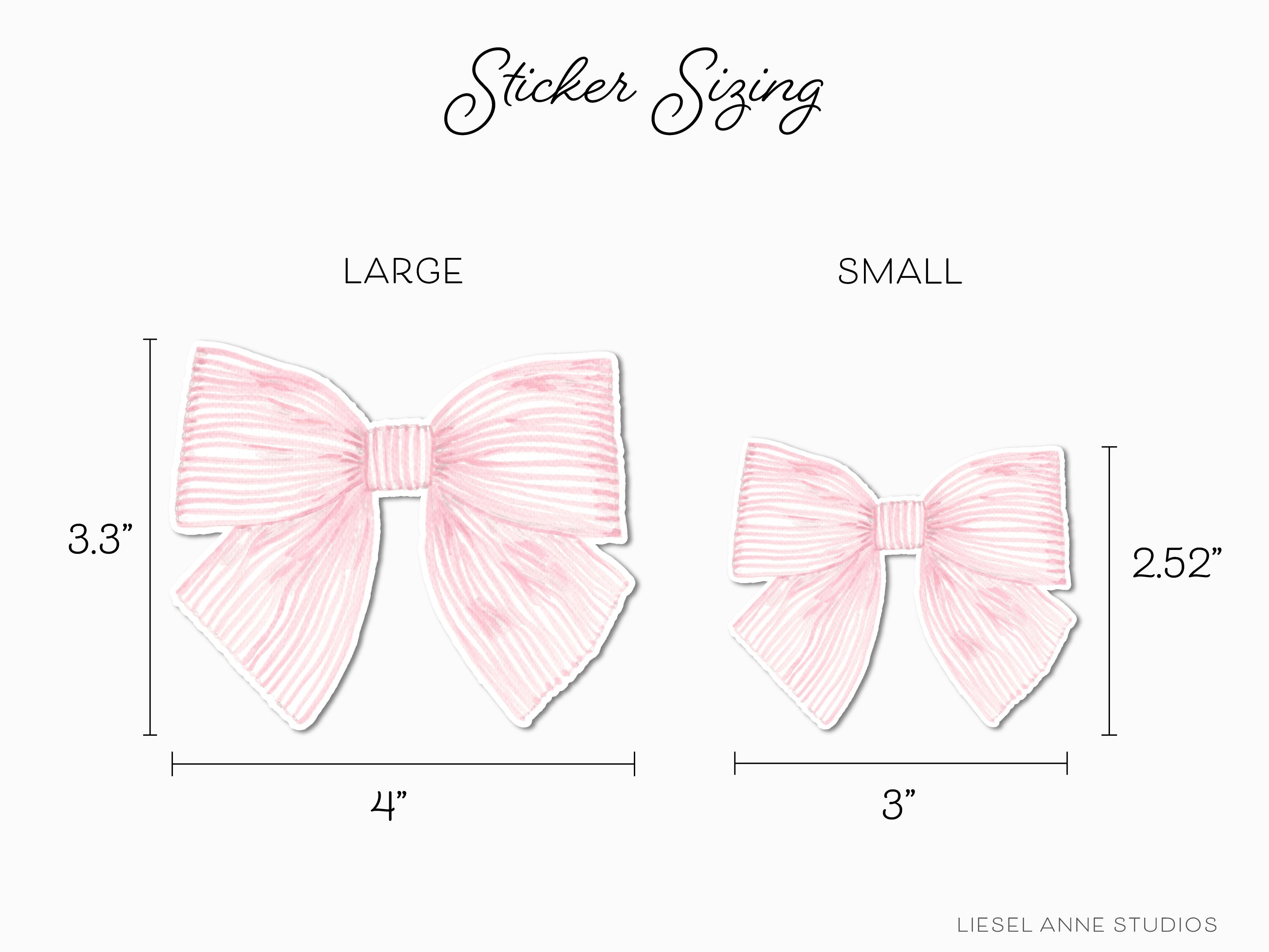 Pink Striped Bow Vinyl Sticker-These weatherproof die cut stickers feature our hand-painted watercolor striped pink bow, making great laptop or water bottle stickers or gifts for the bow lover in your life.-The Singing Little Bird