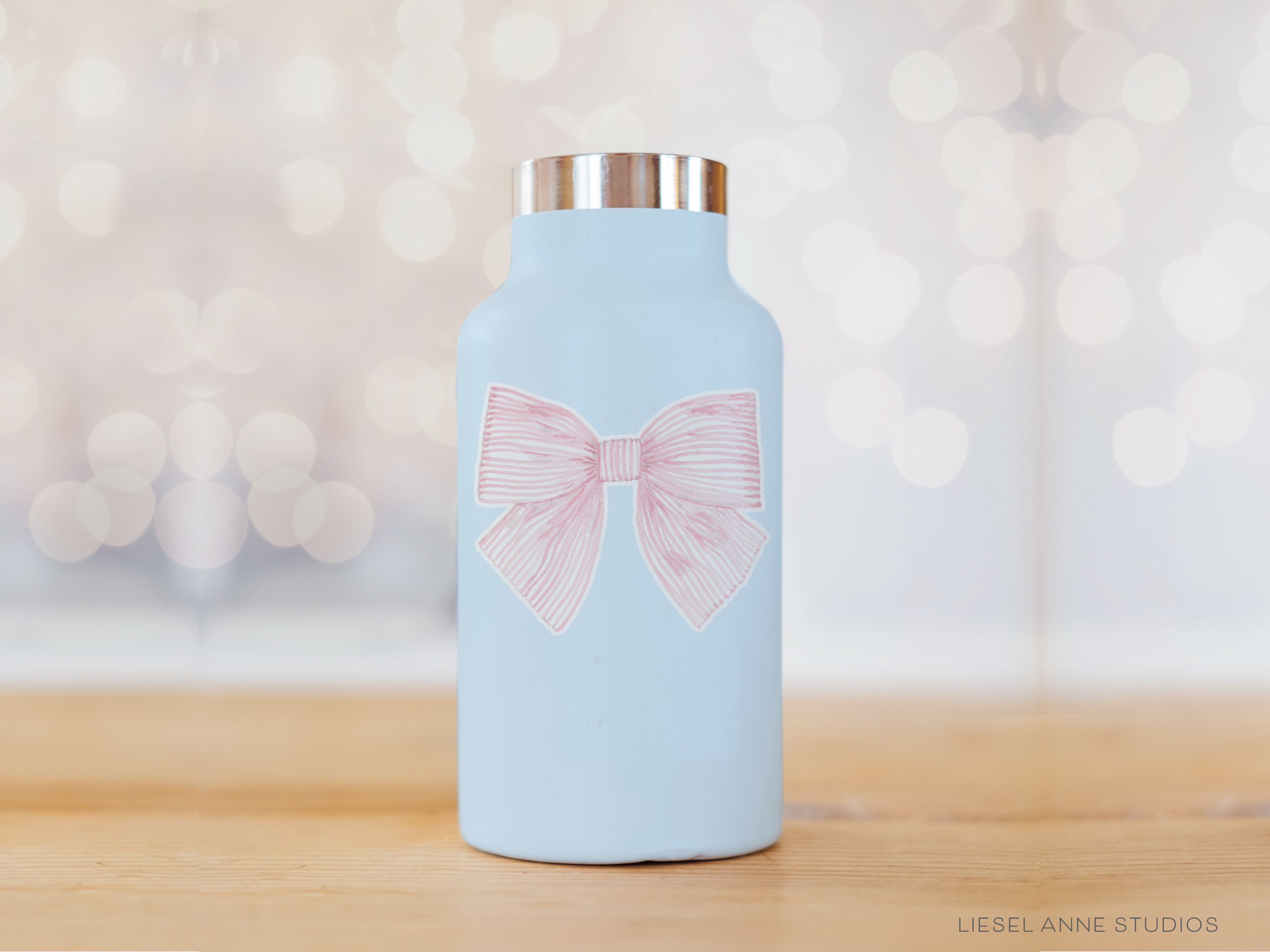 Pink Striped Bow Vinyl Sticker-These weatherproof die cut stickers feature our hand-painted watercolor striped pink bow, making great laptop or water bottle stickers or gifts for the bow lover in your life.-The Singing Little Bird