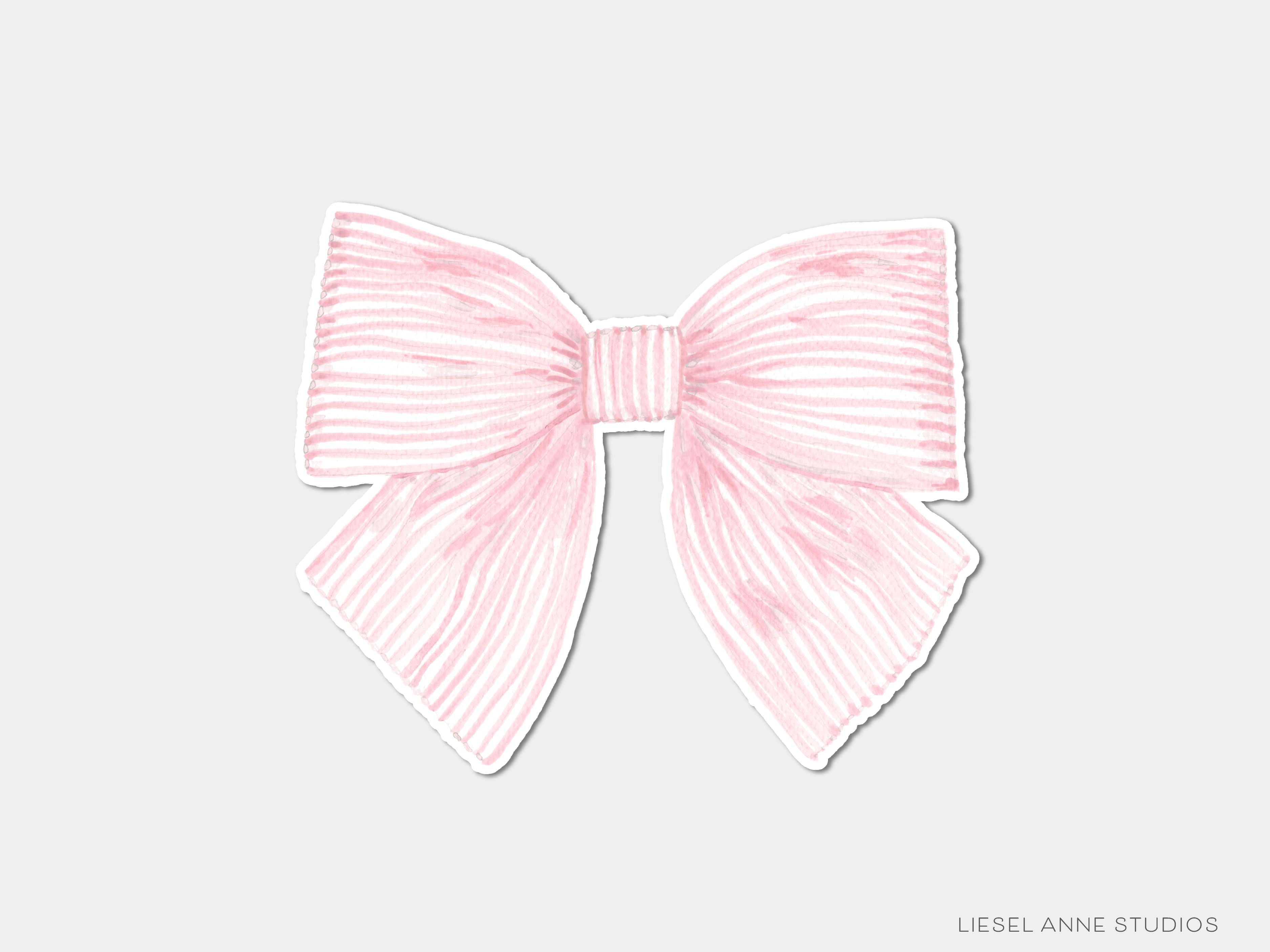 Pink Striped Bow Vinyl Sticker-These weatherproof die cut stickers feature our hand-painted watercolor striped pink bow, making great laptop or water bottle stickers or gifts for the bow lover in your life.-The Singing Little Bird