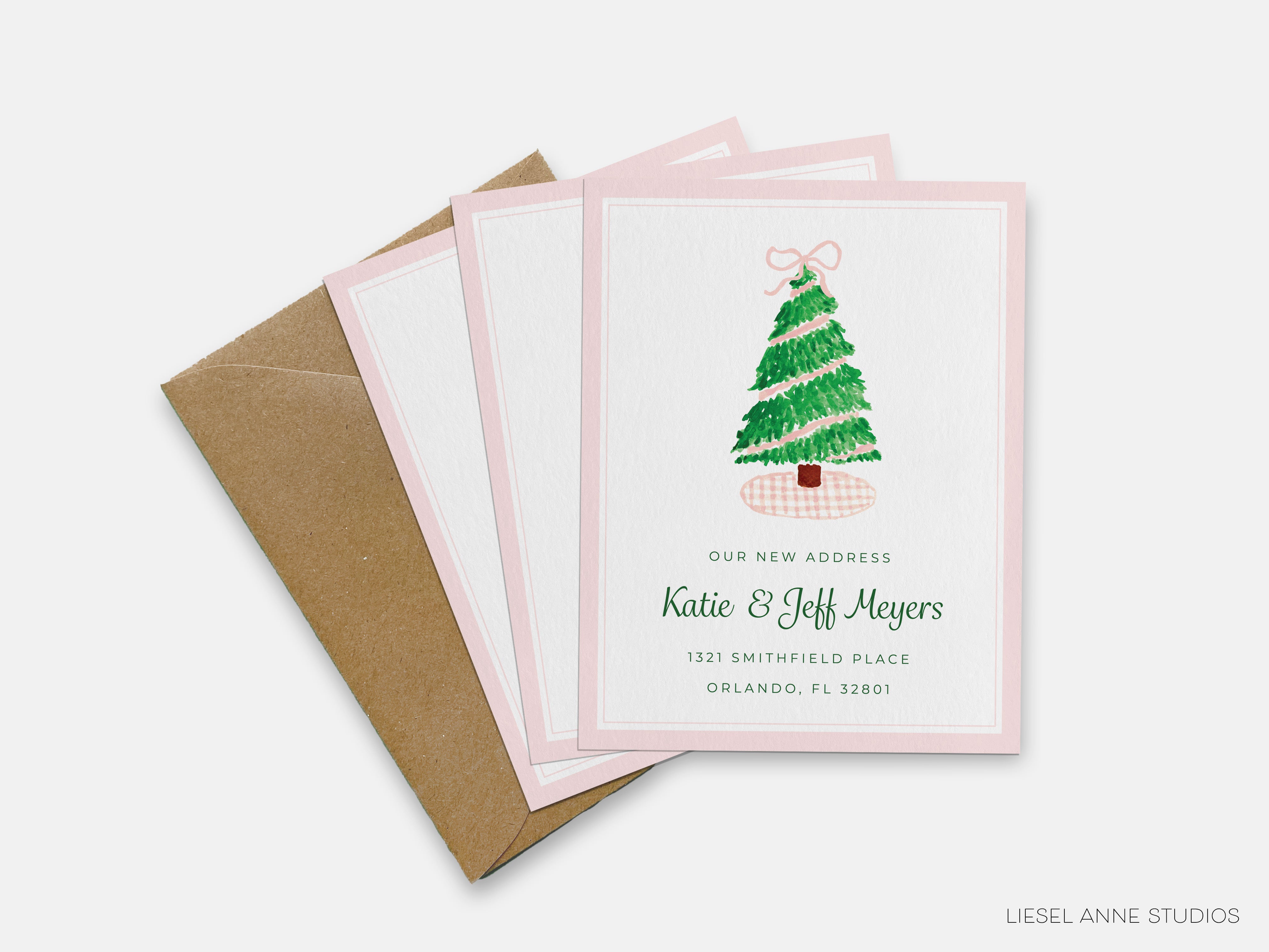 Pink Gingham Christmas Tree Moving Announcement