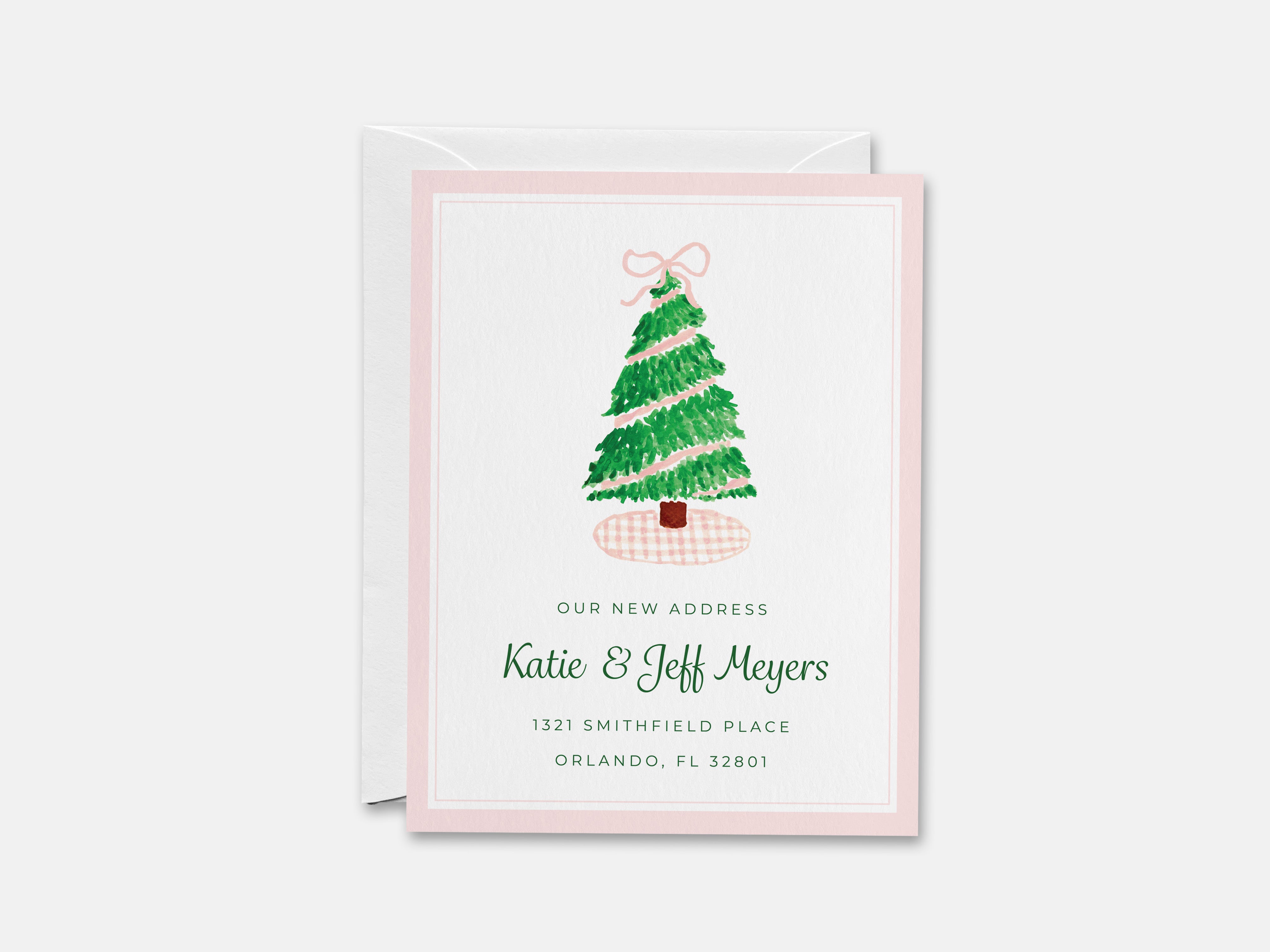 Pink Gingham Christmas Tree Moving Announcement