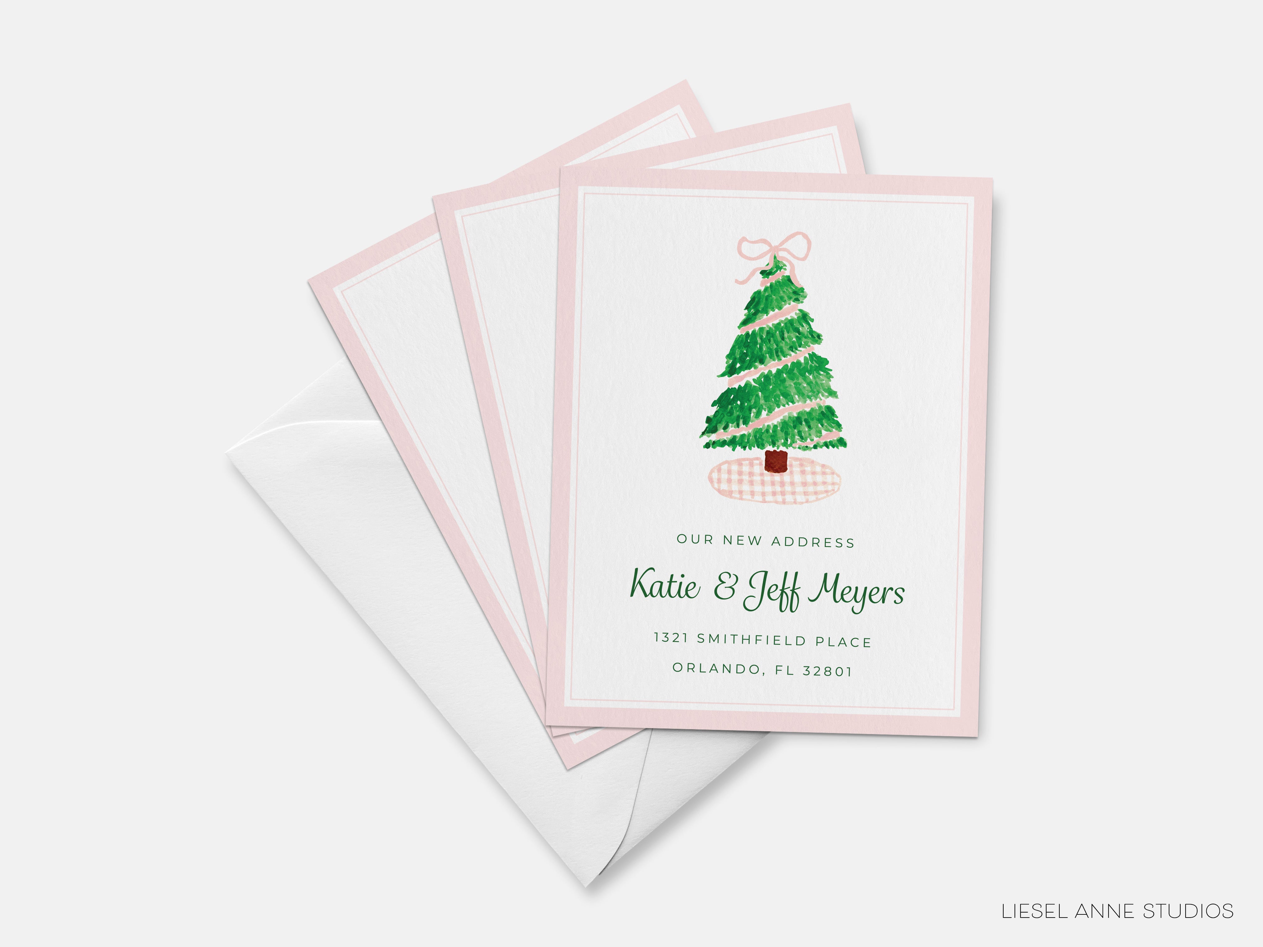 Pink Gingham Christmas Tree Moving Announcement
