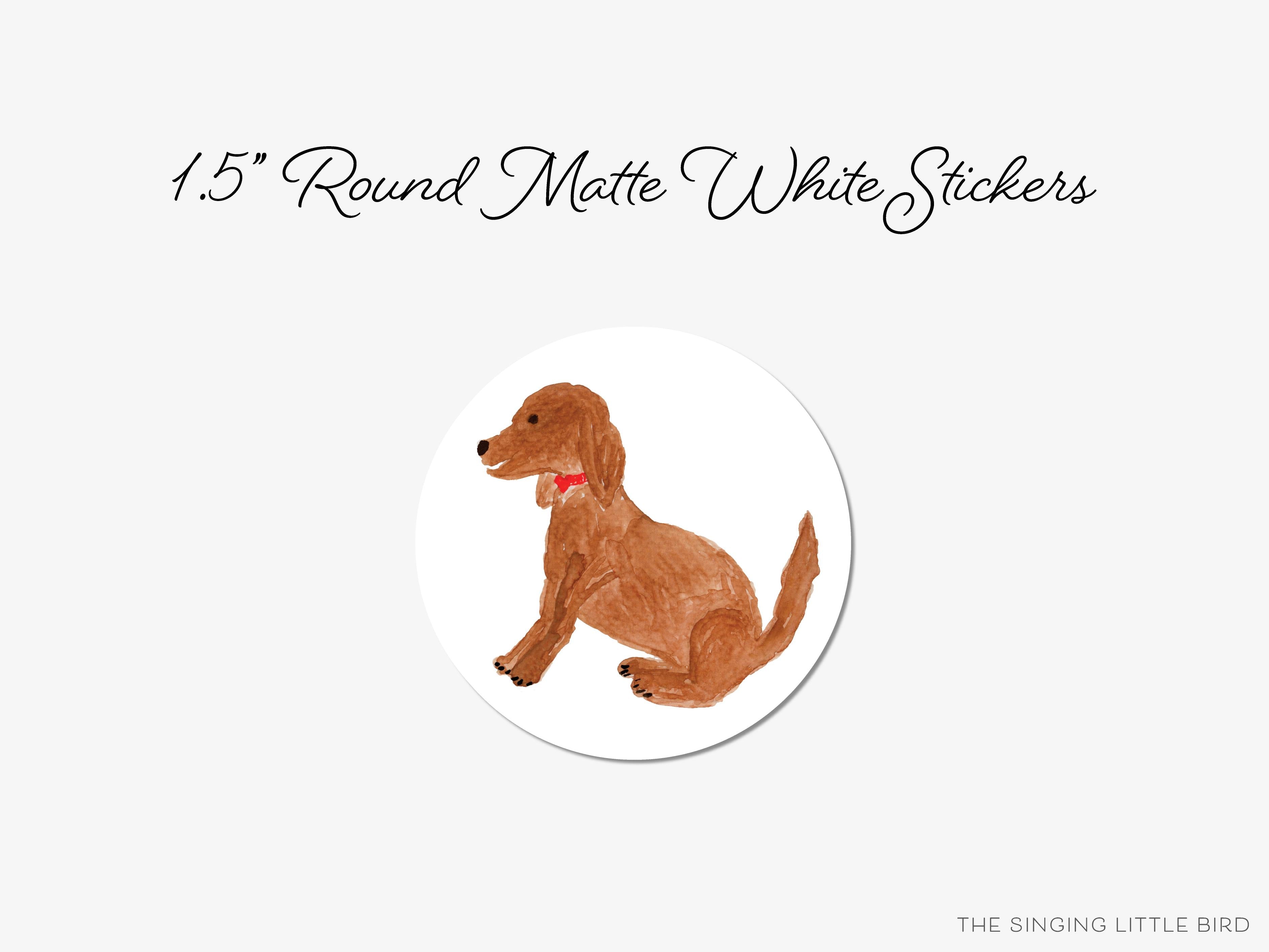 Puppy Dog Round Stickers-These matte round stickers feature our hand-painted watercolor dog, making great envelope seals or gifts for the animal lover in your life.-The Singing Little Bird
