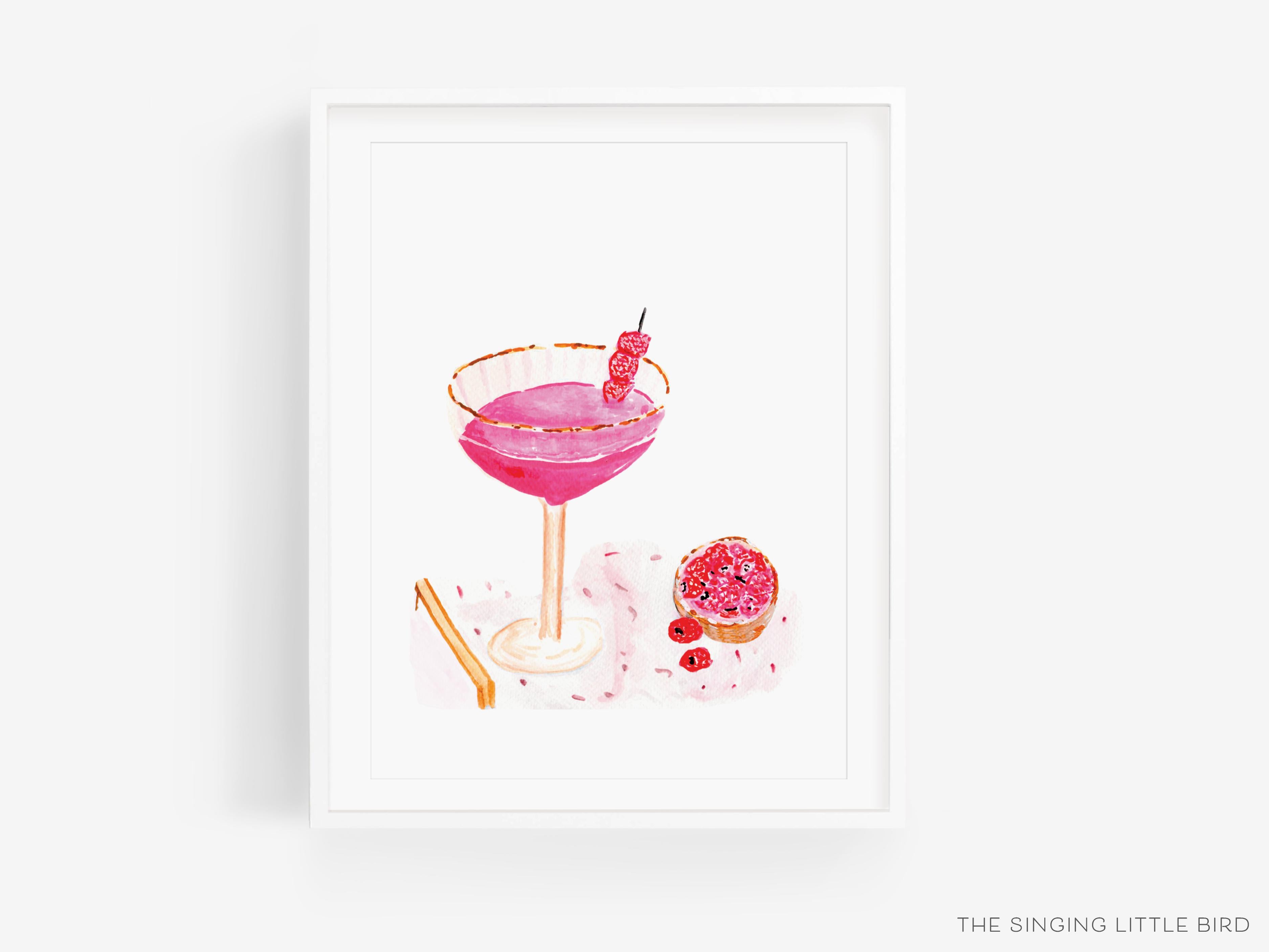 Raspberry Cream Bar Cart Art Print-This watercolor art print features our hand-painted raspberries and martini glass, printed in the USA on 120lb high quality art paper. This makes a great gift or wall decor for the cocktail lover in your life.-The Singing Little Bird