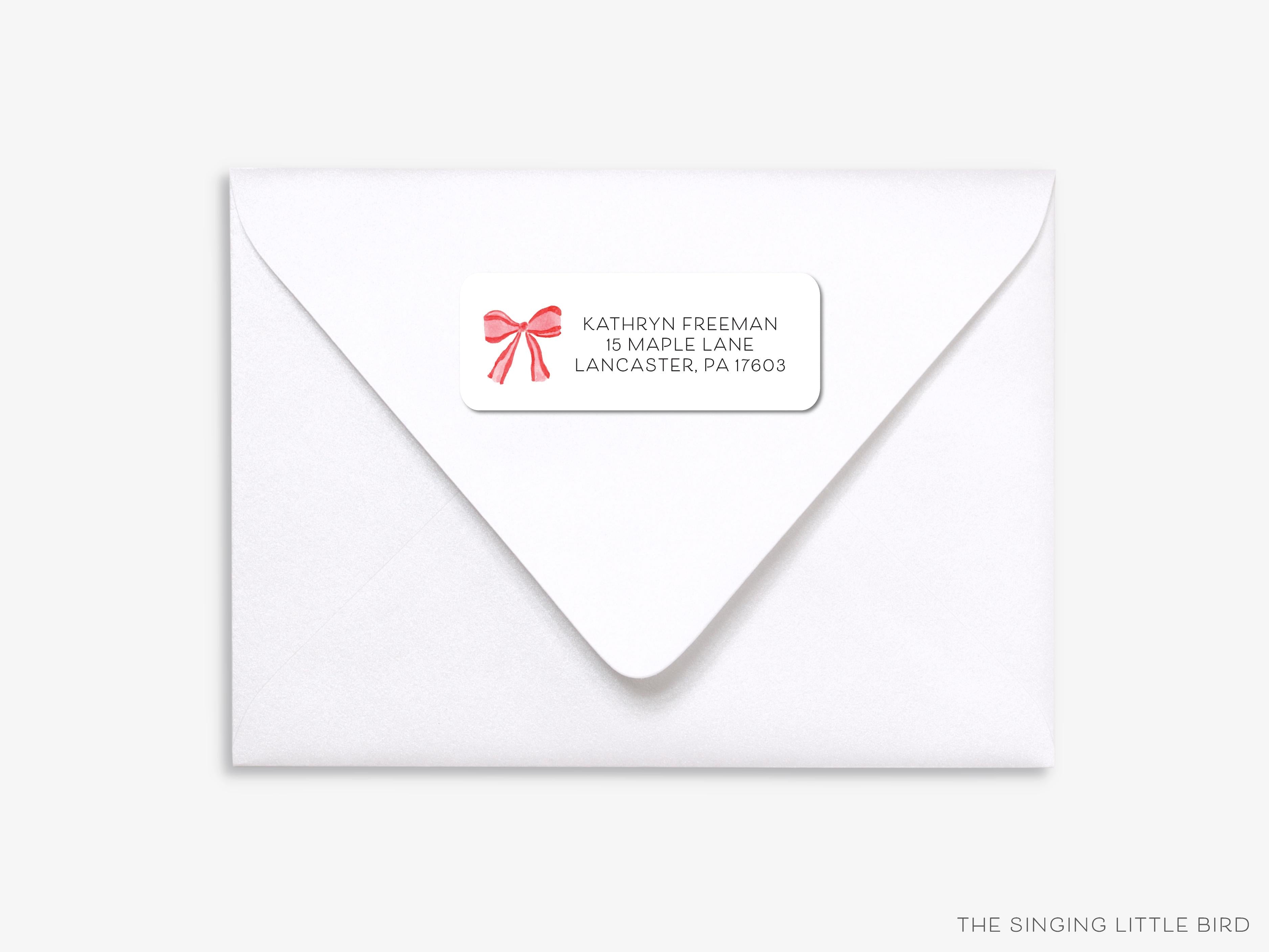 Red Bow Return Address Labels-These personalized return address labels are 2.625" x 1" and feature our hand-painted watercolor bow, printed in the USA on beautiful matte finish labels. These make great gifts for yourself or the bow lover.-The Singing Little Bird