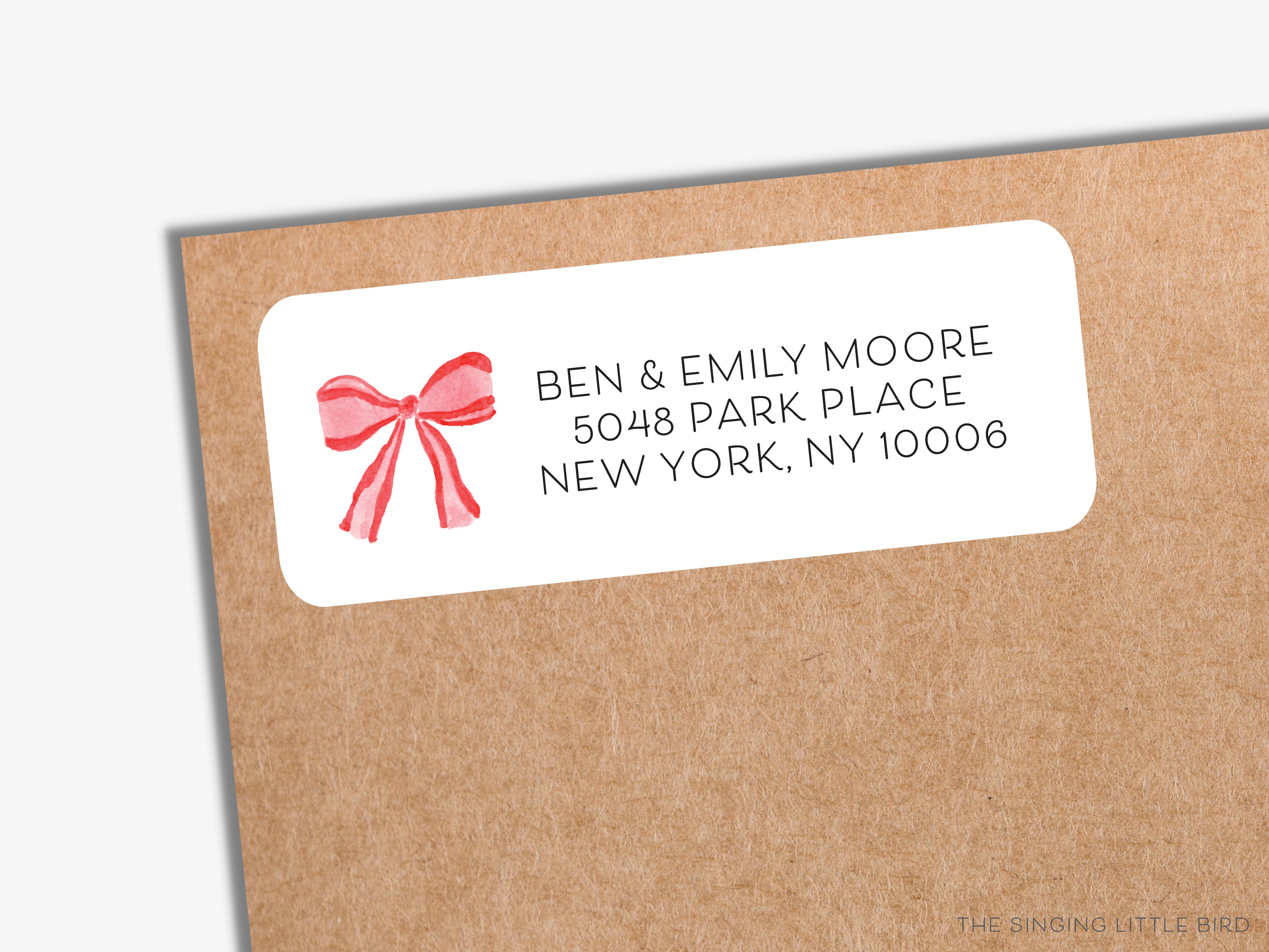 Red Bow Return Address Labels-These personalized return address labels are 2.625" x 1" and feature our hand-painted watercolor bow, printed in the USA on beautiful matte finish labels. These make great gifts for yourself or the bow lover.-The Singing Little Bird