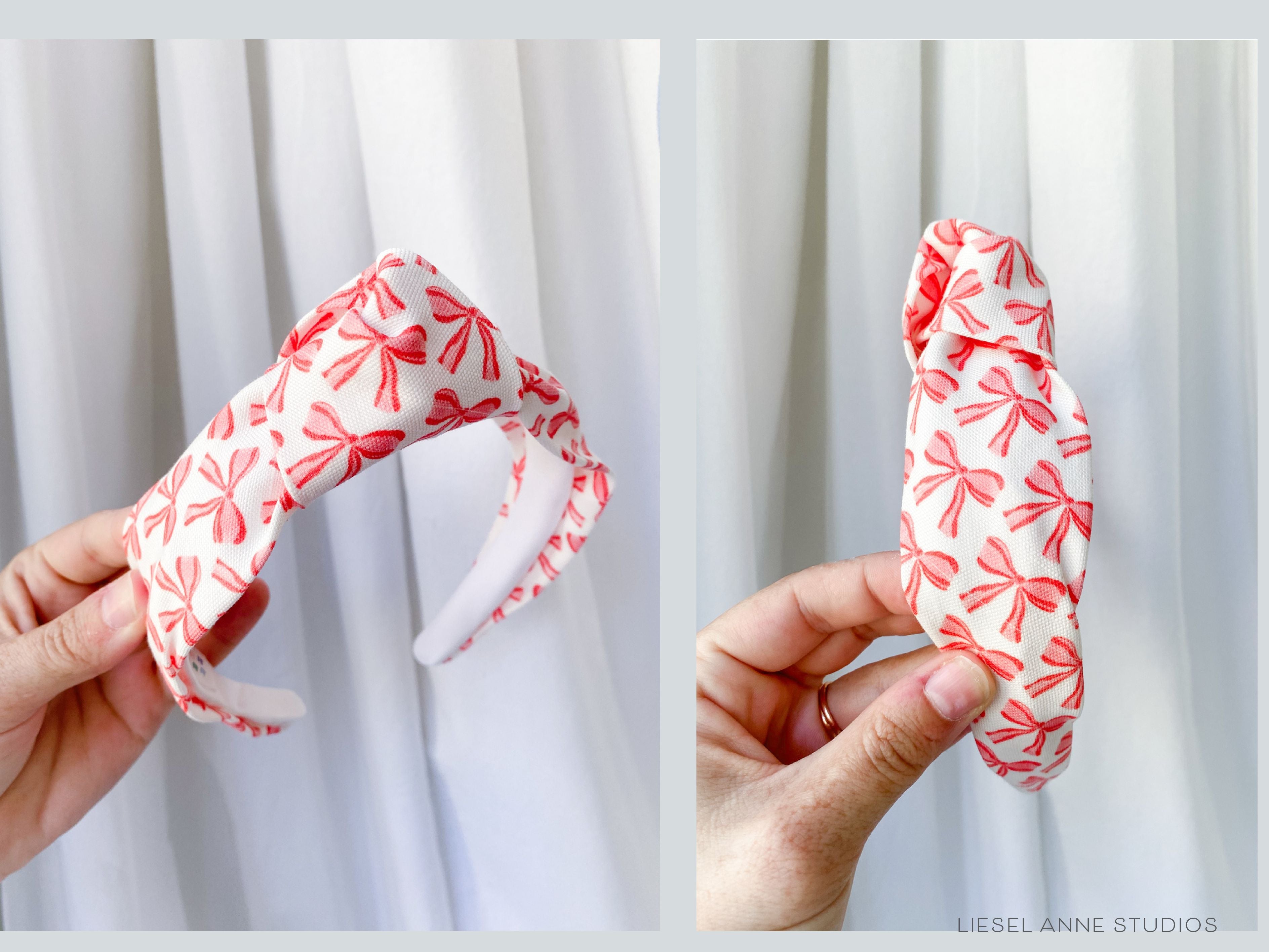 Red Bow Top Knot Headband-These fabric headbands make unique one-of-a-kind gifts as each one is slightly different. They are cut from our hand-painted signature print. These are the perfect accessory and make great gifts!-The Singing Little Bird