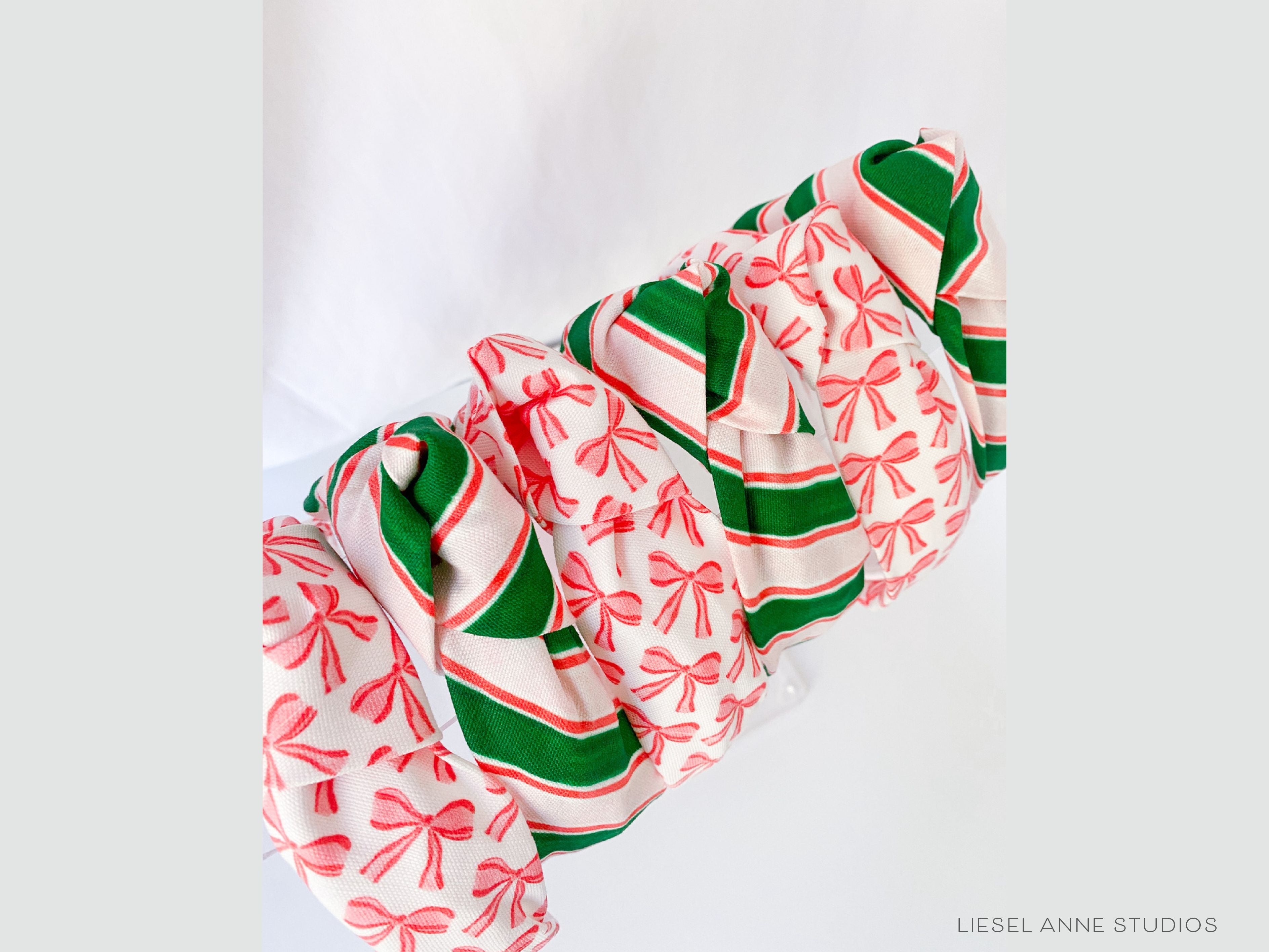 Red Bow Top Knot Headband-These fabric headbands make unique one-of-a-kind gifts as each one is slightly different. They are cut from our hand-painted signature print. These are the perfect accessory and make great gifts!-The Singing Little Bird