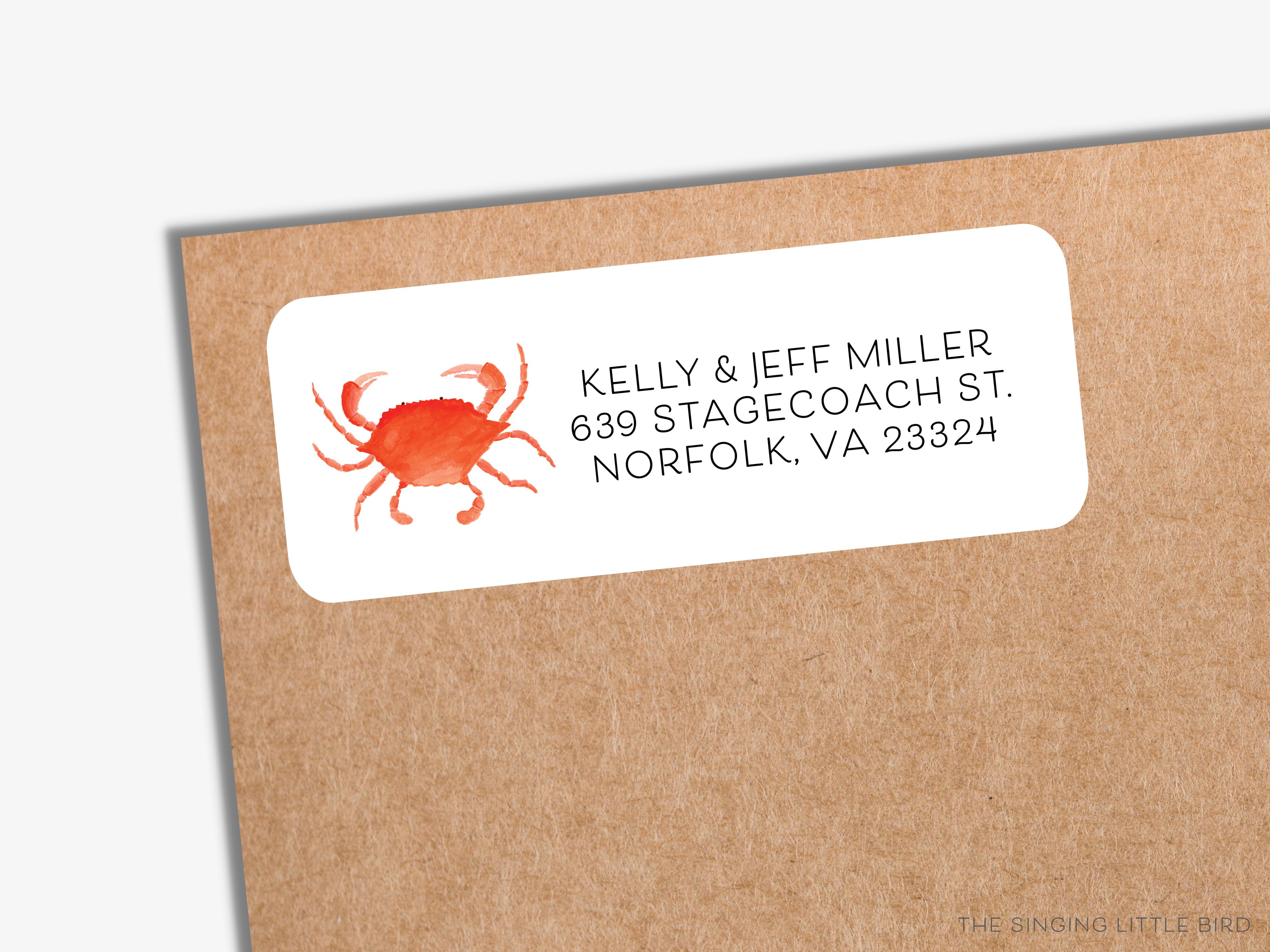 Red Crab Return Address Labels-These personalized return address labels are 2.625" x 1" and feature our hand-painted watercolor Red Crab, printed in the USA on beautiful matte finish labels. These make great gifts for yourself or the beach lover.-The Singing Little Bird