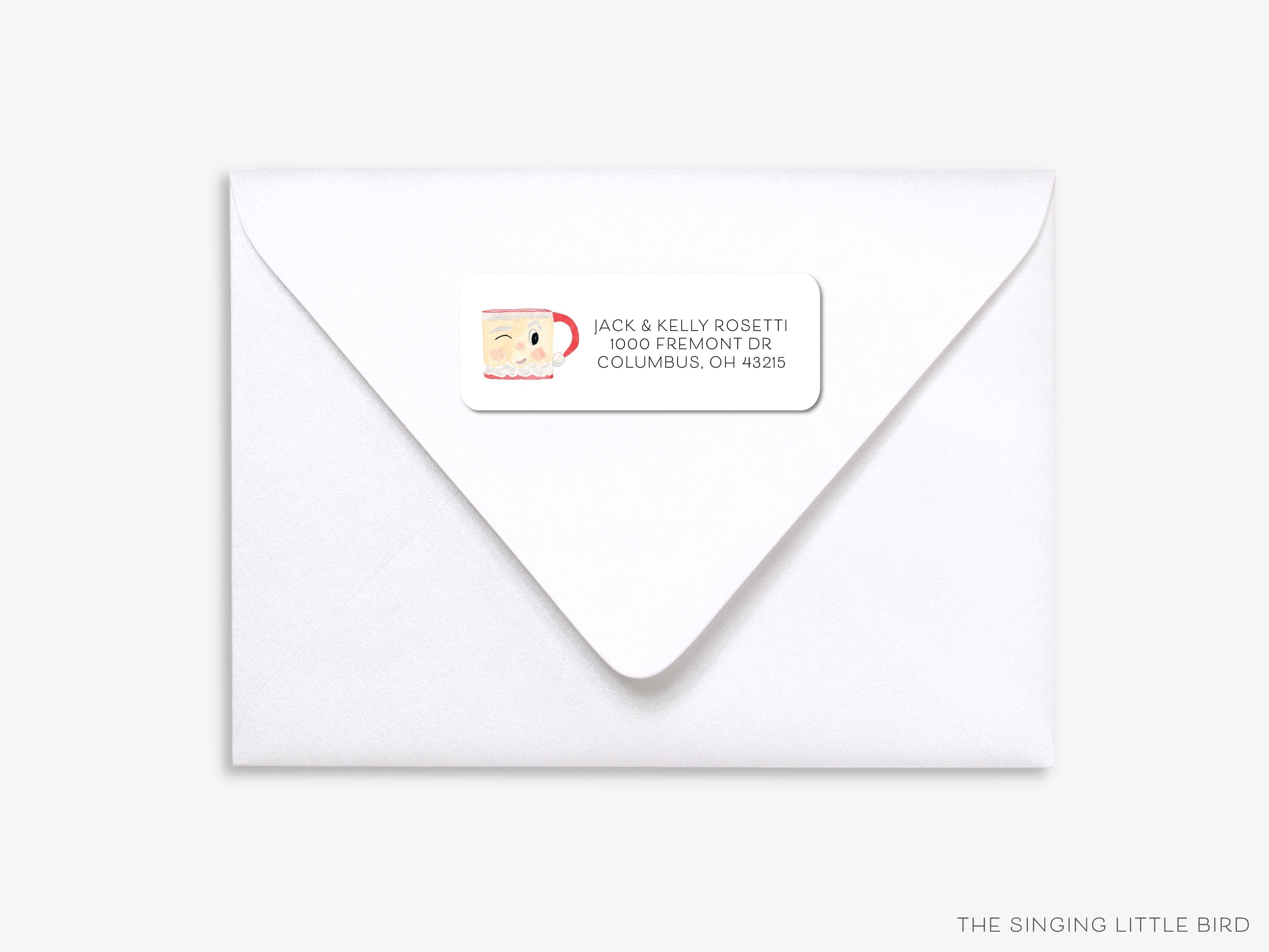 Santa Mug Return Address Labels-These personalized return address labels are 2.625" x 1" and feature our hand-painted watercolor Santa Mug, printed in the USA on beautiful matte finish labels. These make great gifts for yourself or the Christmas lover.-The Singing Little Bird