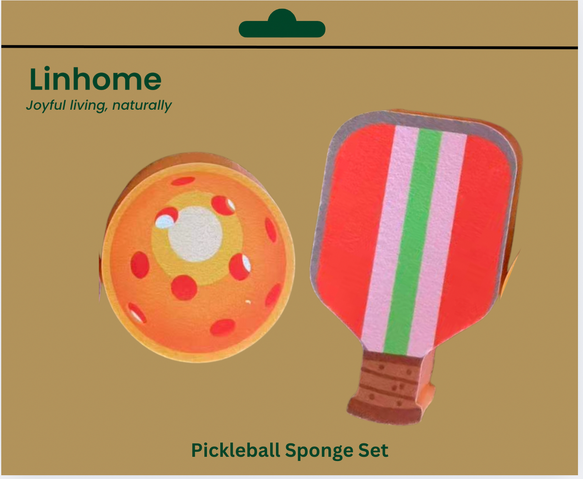 Pickleball Paddle & Ball Kitchen Sponge Set - 2 Pack -Red Paddle & Orange Ball