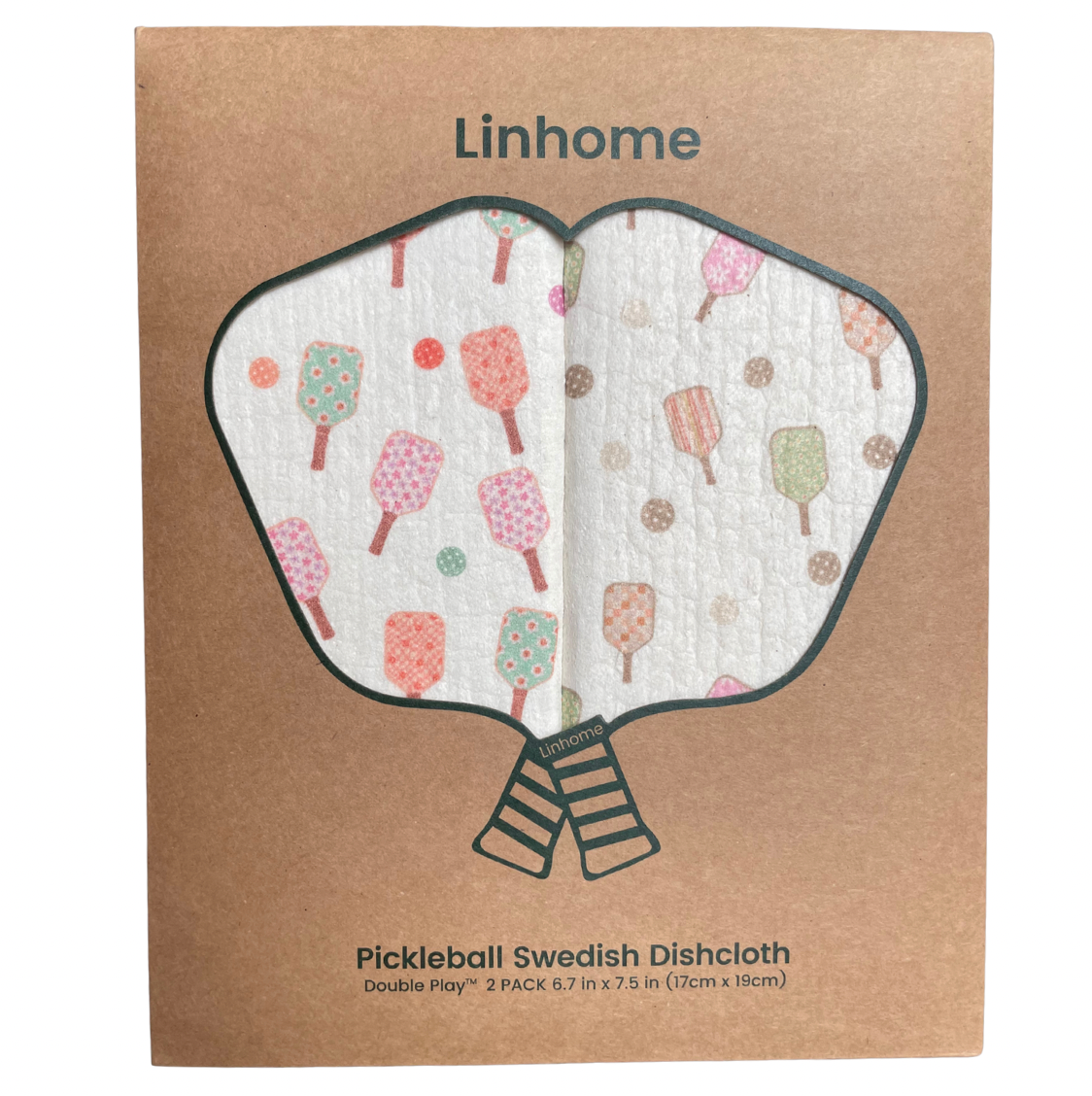 Linhome Pickleball Swedish Dishcloth- Checkered Floral Paddles - 2 Pack