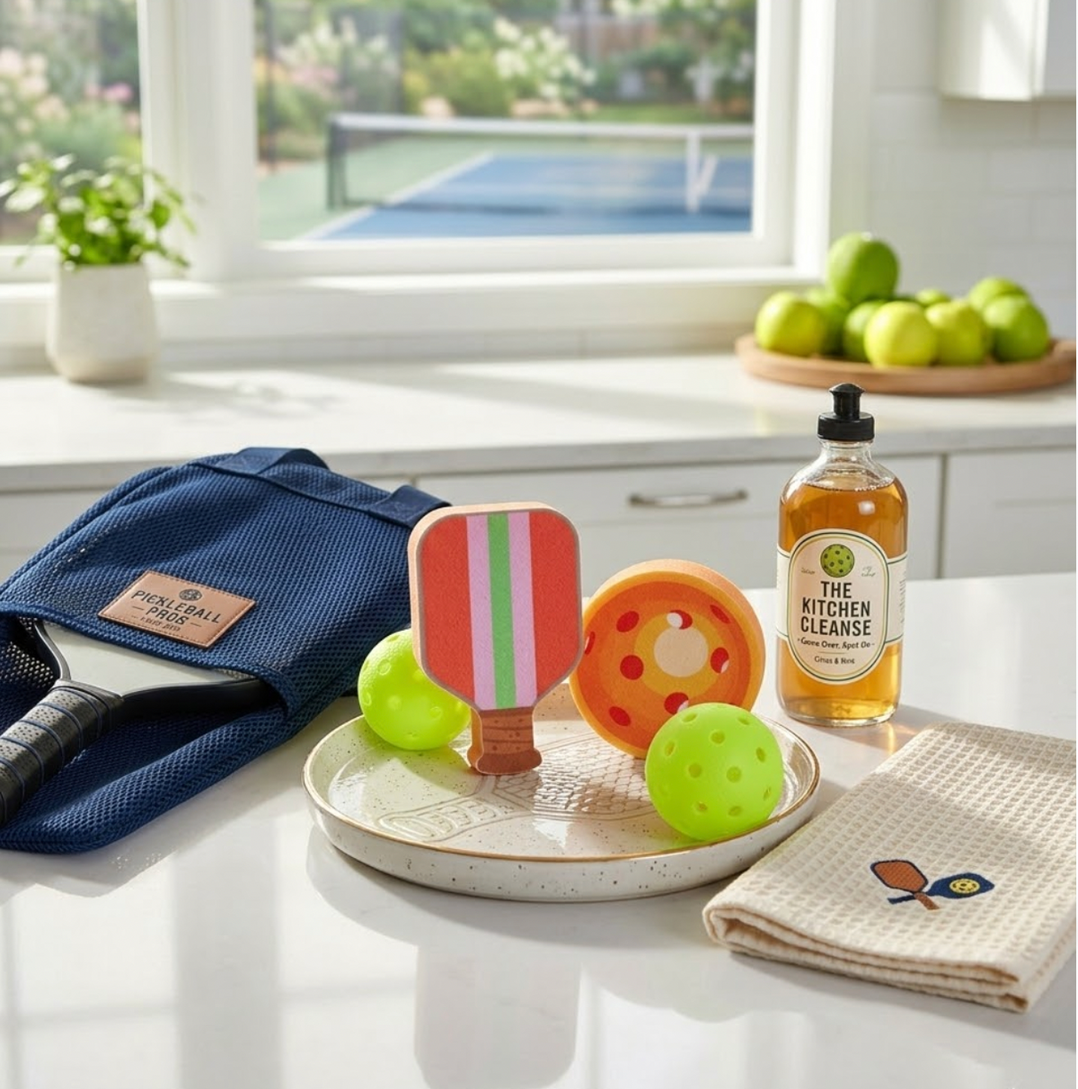 Pickleball Paddle & Ball Kitchen Sponge Set - 2 Pack -Red Paddle & Orange Ball