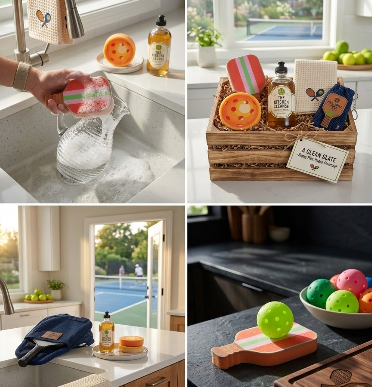 Pickleball Paddle & Ball Kitchen Sponge Set - 2 Pack -Red Paddle & Orange Ball