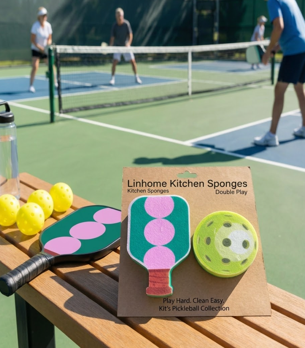 Pickleball Paddle & Ball Kitchen Sponge Set - 2 Pack -Green Paddle & Green Ball