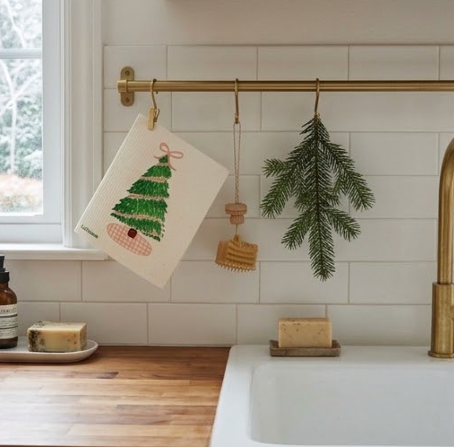 Holiday Classic Collection Gingham Christmas Tree- Linhome x Liesel Anne Swedish Dishcloths - 1 Pack