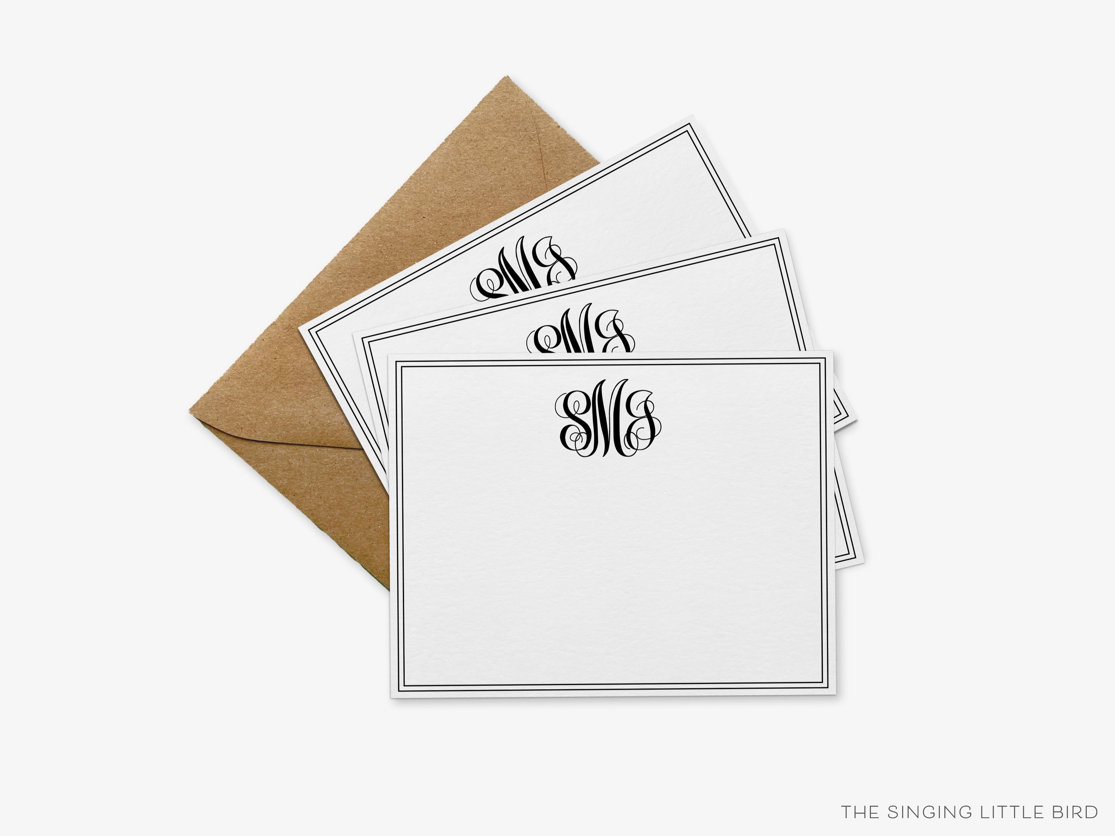Script Monogram Flat Notes-These personalized flat notecards are 4.25x5.5 and feature our hand-painted watercolor script initials, printed in the USA on 120lb textured stock. They come with your choice of envelopes and make great thank yous and gifts for the monogram lover in your life.-The Singing Little Bird