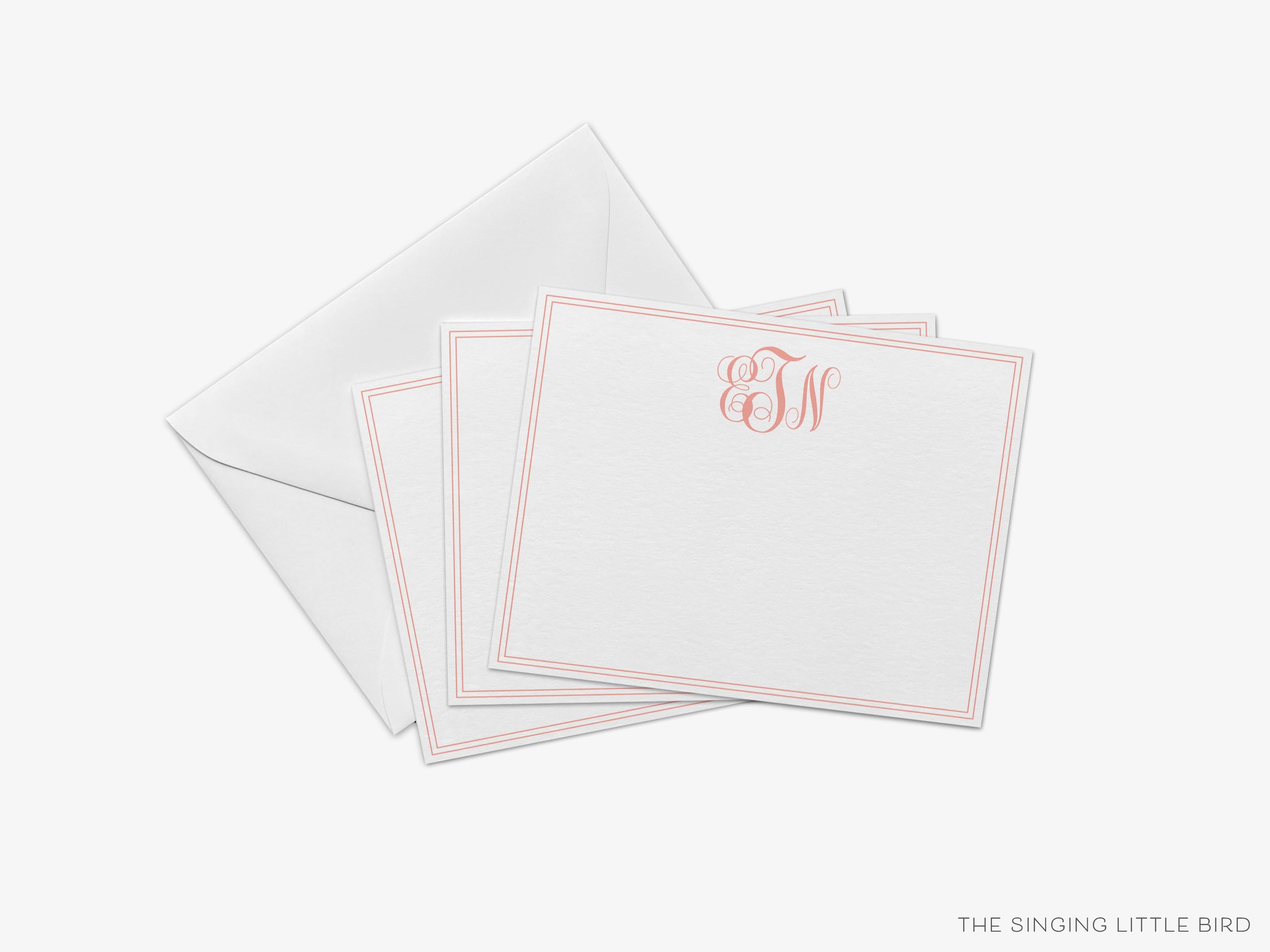 Script Monogram Flat Notes-These personalized flat notecards are 4.25x5.5 and feature our hand-painted watercolor script initials, printed in the USA on 120lb textured stock. They come with your choice of envelopes and make great thank yous and gifts for the monogram lover in your life.-The Singing Little Bird