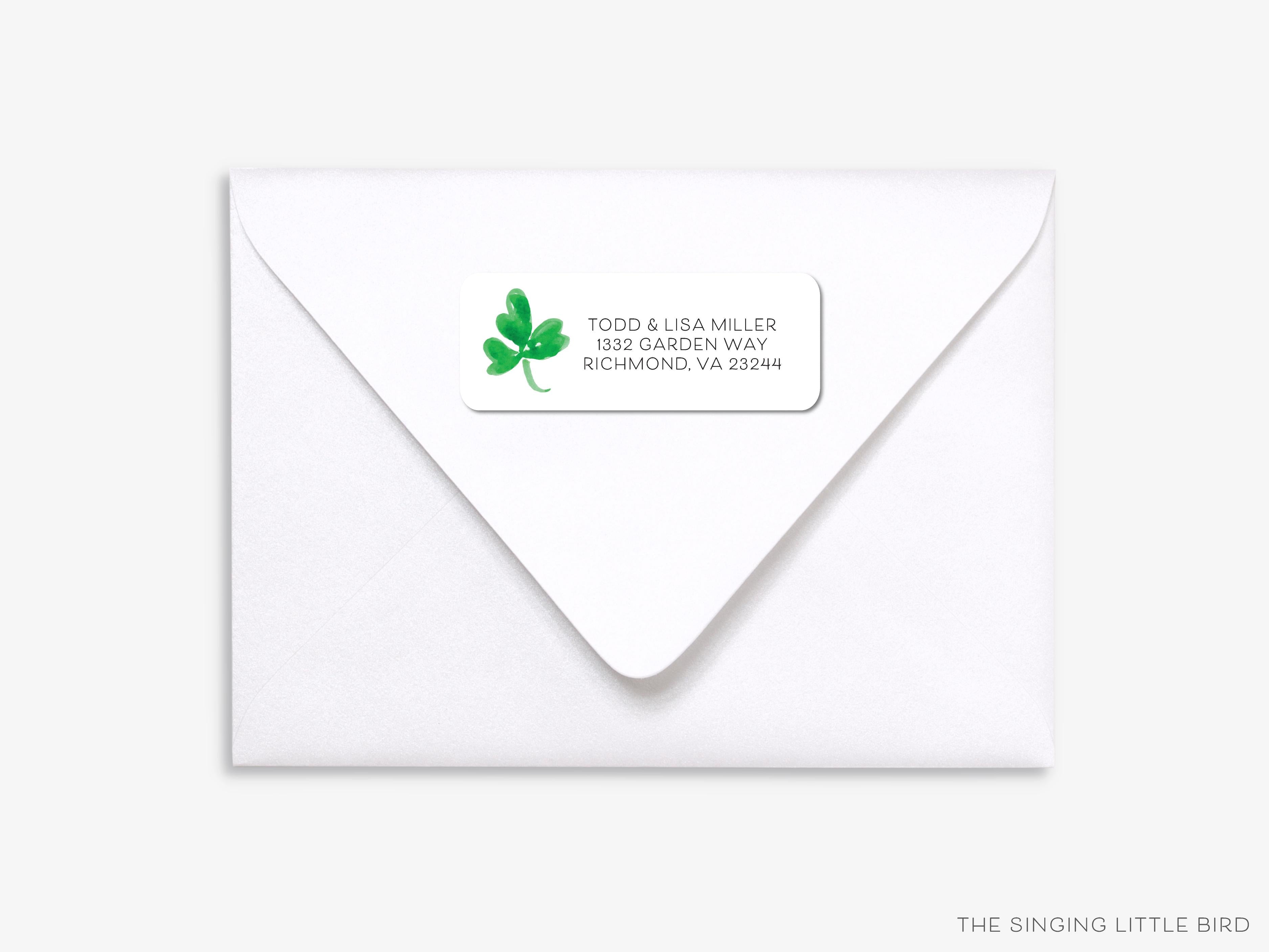Shamrock Return Address Labels-These personalized return address labels are 2.625" x 1" and feature our hand-painted watercolor three leaf clover, printed in the USA on beautiful matte finish labels. These make great gifts for yourself or the shamrock lover.-The Singing Little Bird