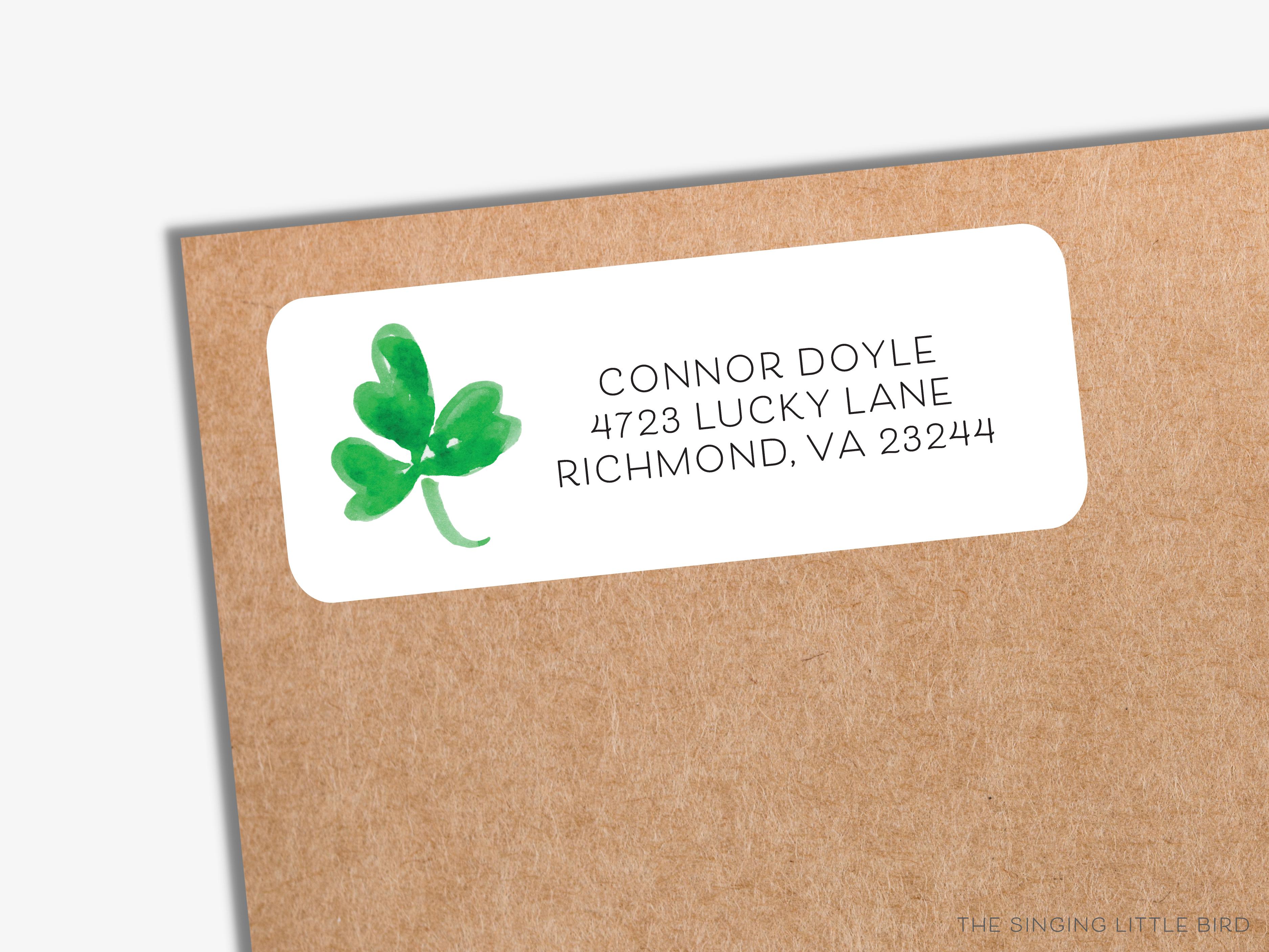 Shamrock Return Address Labels-These personalized return address labels are 2.625" x 1" and feature our hand-painted watercolor three leaf clover, printed in the USA on beautiful matte finish labels. These make great gifts for yourself or the shamrock lover.-The Singing Little Bird