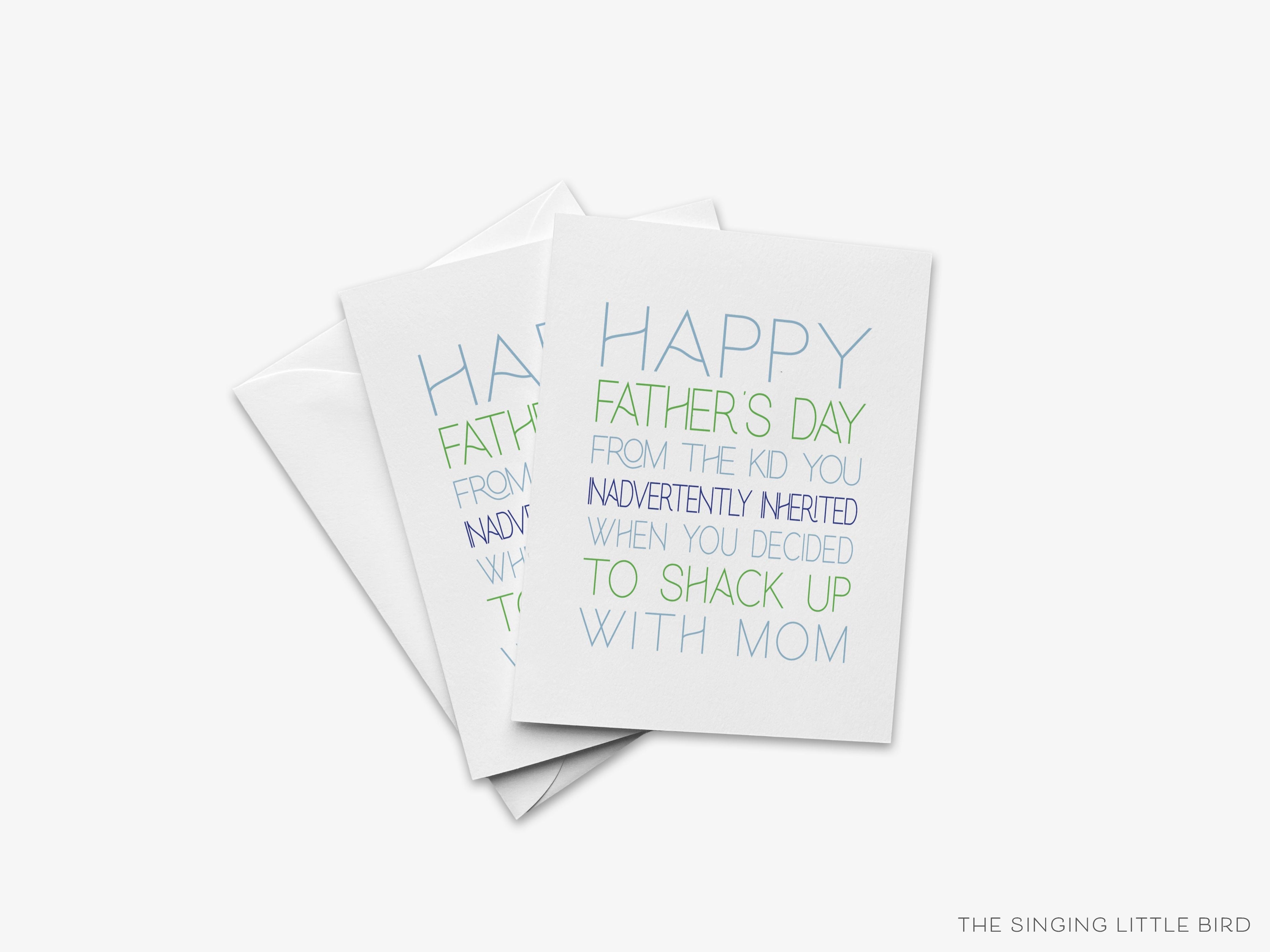 Step-Dad Father's Day Card-These folded greeting cards are 4.25x5.5 and feature a fun and comical saying for a Step-Dad, printed in the USA on 100lb textured stock. They come with a White envelope and make a great card for the step-dad in your life.-The Singing Little Bird