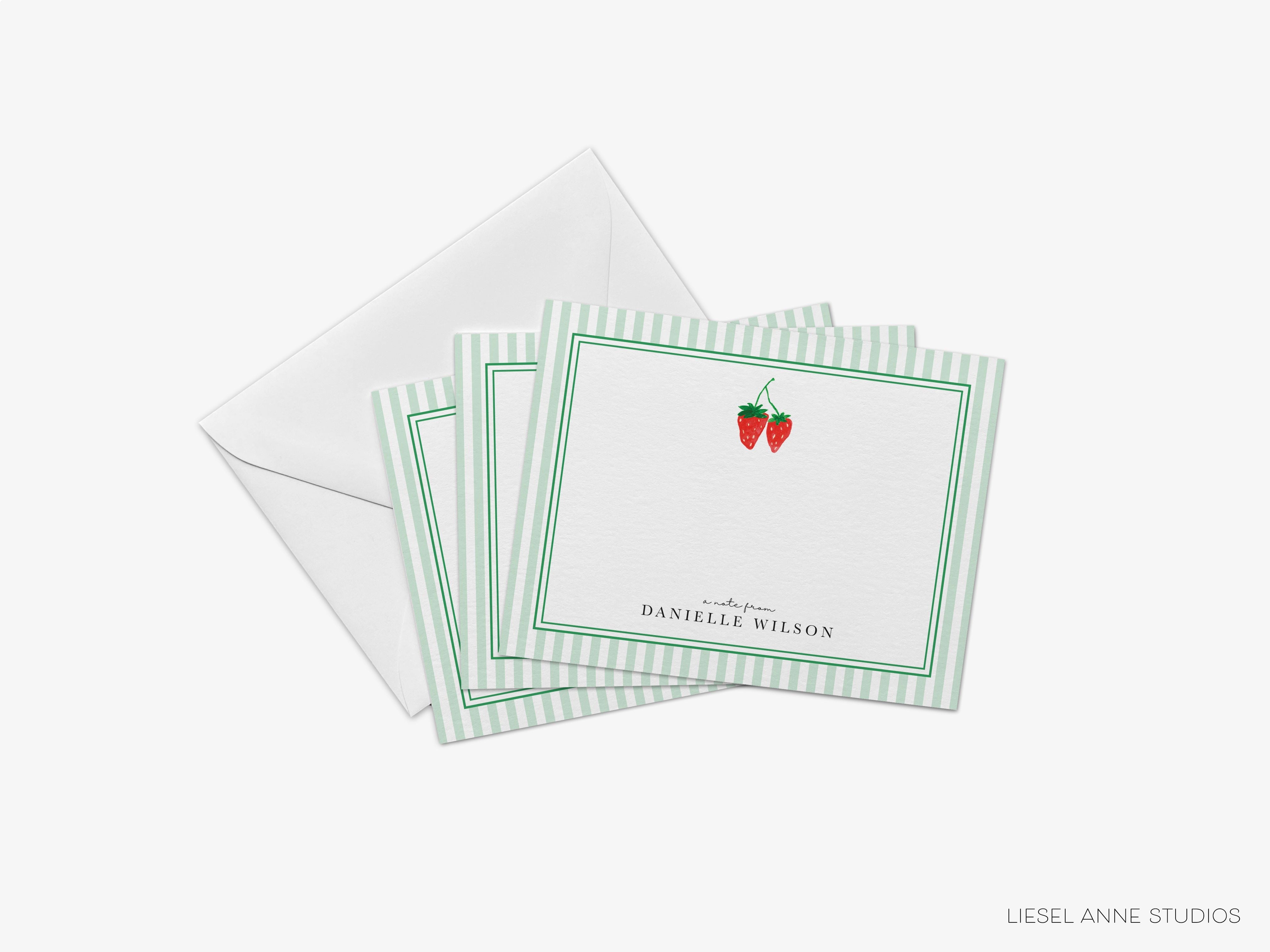 Strawberry Flat Notes-These personalized flat notecards are 4.25x5.5 and feature our hand-painted watercolor strawberries, printed in the USA on 120lb textured stock. They come with your choice of envelopes and make great thank yous and gifts for the berry lover in your life.-The Singing Little Bird