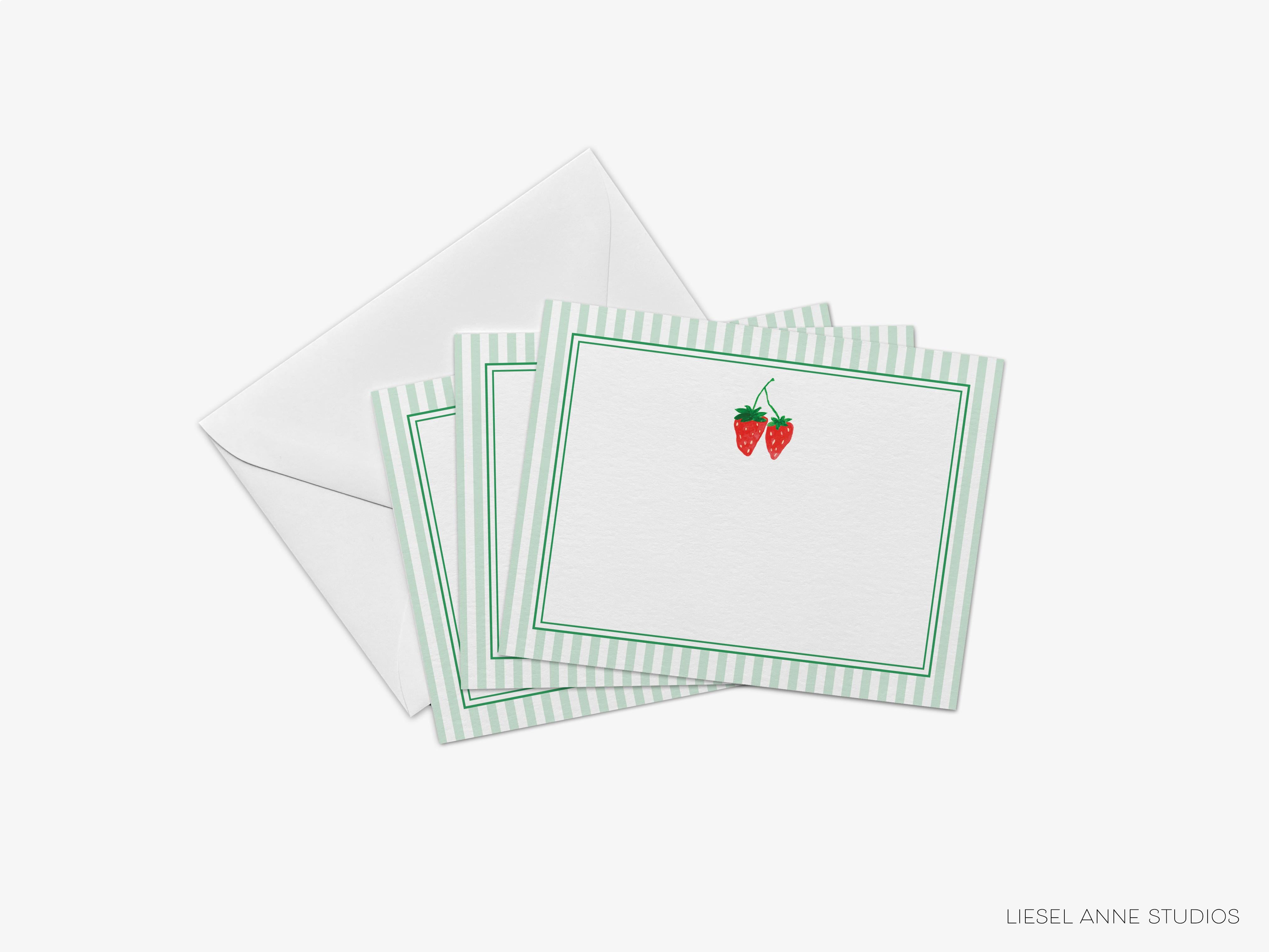 Strawberry Flat Notes-These personalized flat notecards are 4.25x5.5 and feature our hand-painted watercolor strawberries, printed in the USA on 120lb textured stock. They come with your choice of envelopes and make great thank yous and gifts for the berry lover in your life.-The Singing Little Bird