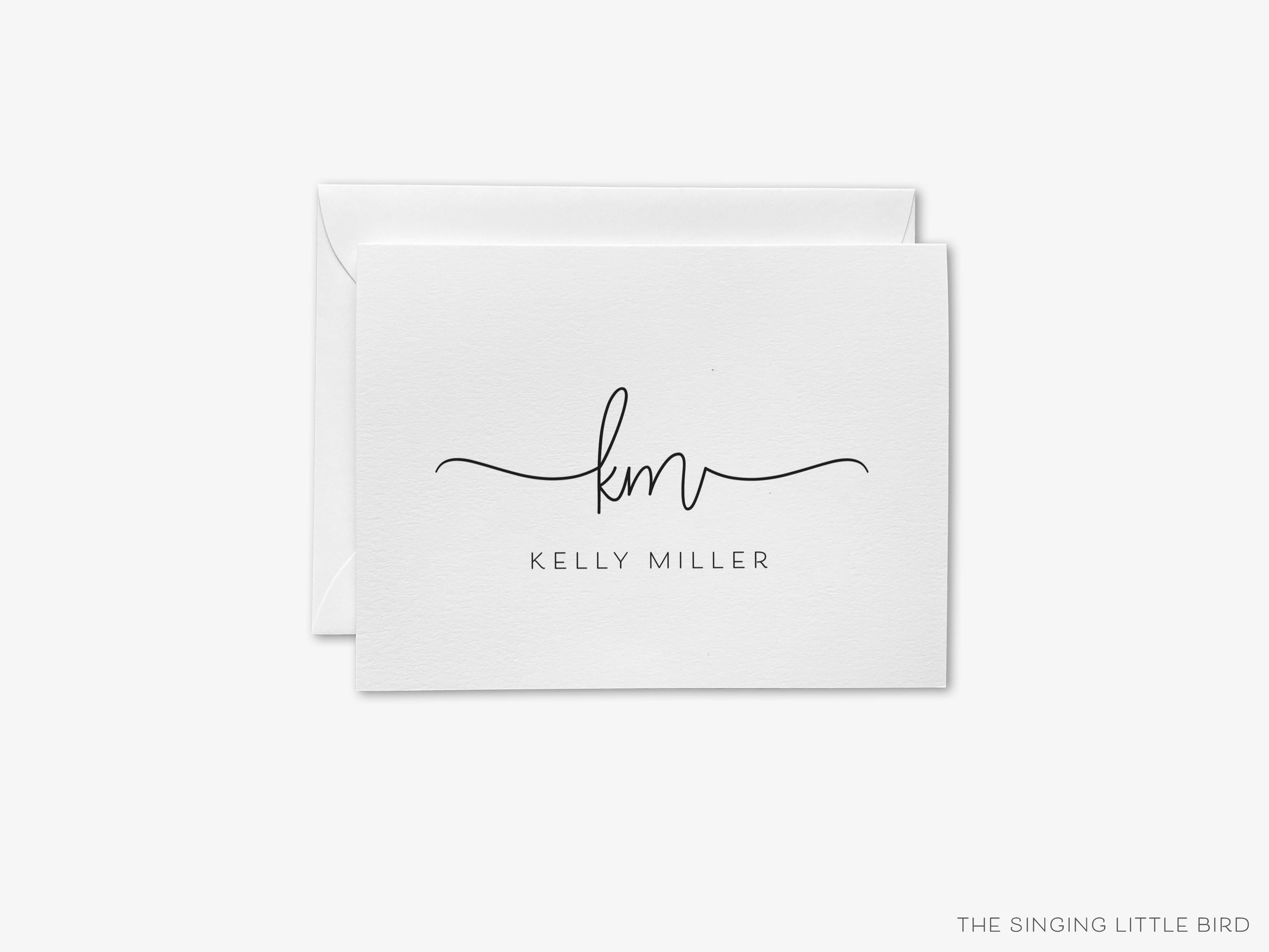 Swash Script Monogram Greeting Cards-These folded greeting cards are 4.25x5.5 and feature our hand-painted swash script print, printed in the USA on 100lb textured stock. They come with a White or Kraft envelope and make a great thank you or just because card personalized with your monogram.-The Singing Little Bird