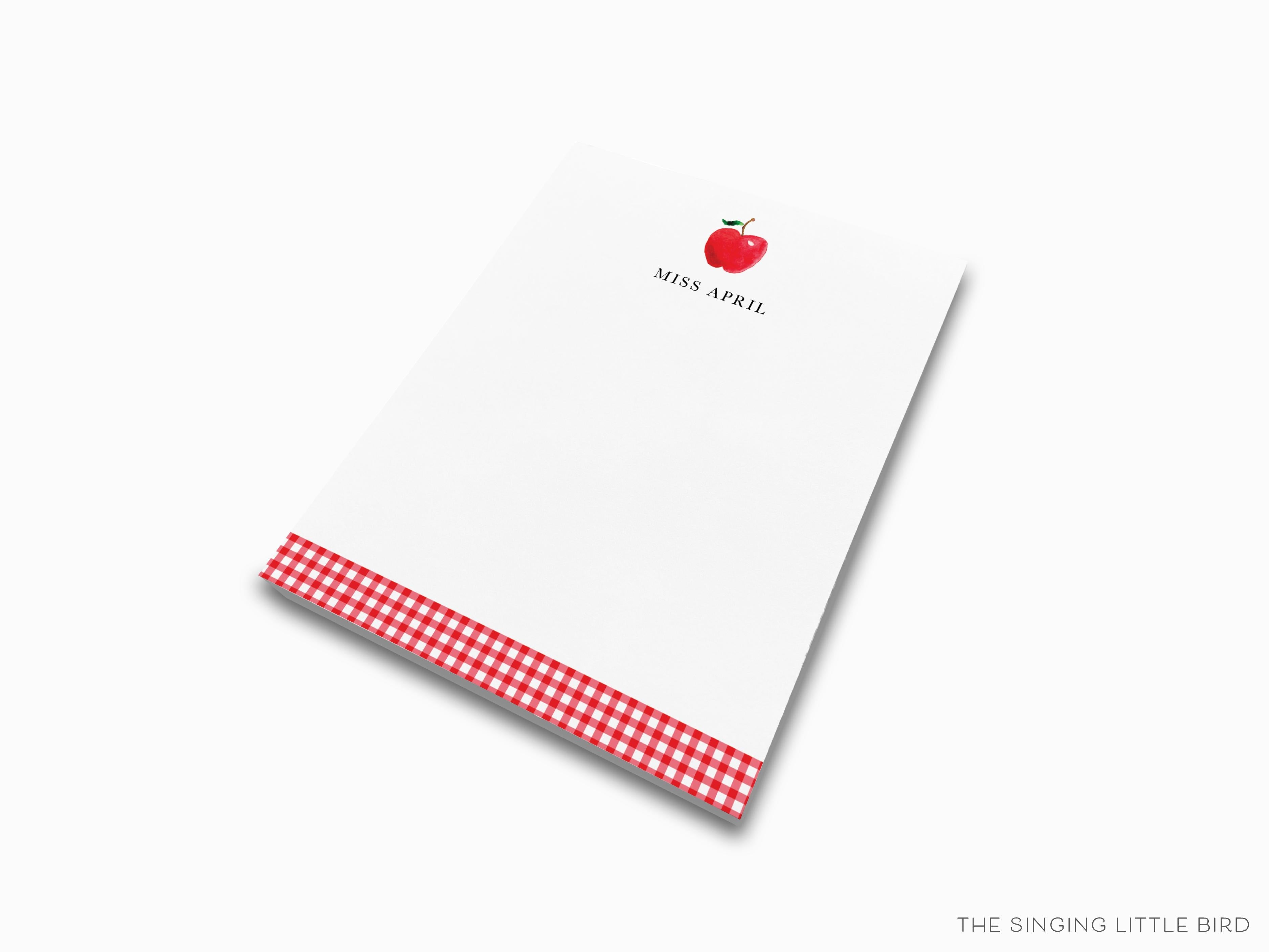 Teacher Apple Notepad-These personalized notepads feature our hand-painted watercolor apple, printed in the USA on a beautiful smooth stock. You choose which size you want (or bundled together for a beautiful gift set) and makes a great gift for the checklist and teacher in your life.-The Singing Little Bird