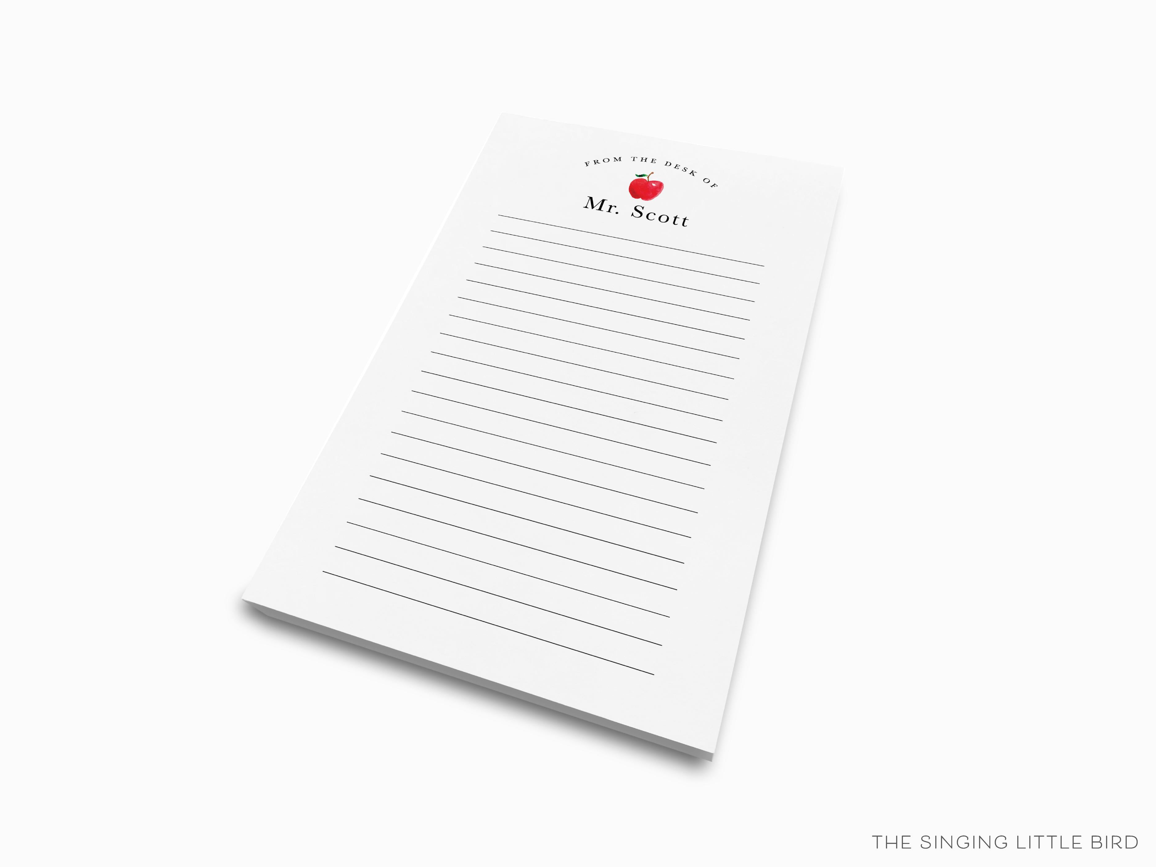 Teacher Apple Notepad-These personalized notepads feature our hand-painted watercolor apple, printed in the USA on a beautiful smooth stock. You choose which size you want (or bundled together for a beautiful gift set) and makes a great gift for the checklist and teacher in your life.-The Singing Little Bird