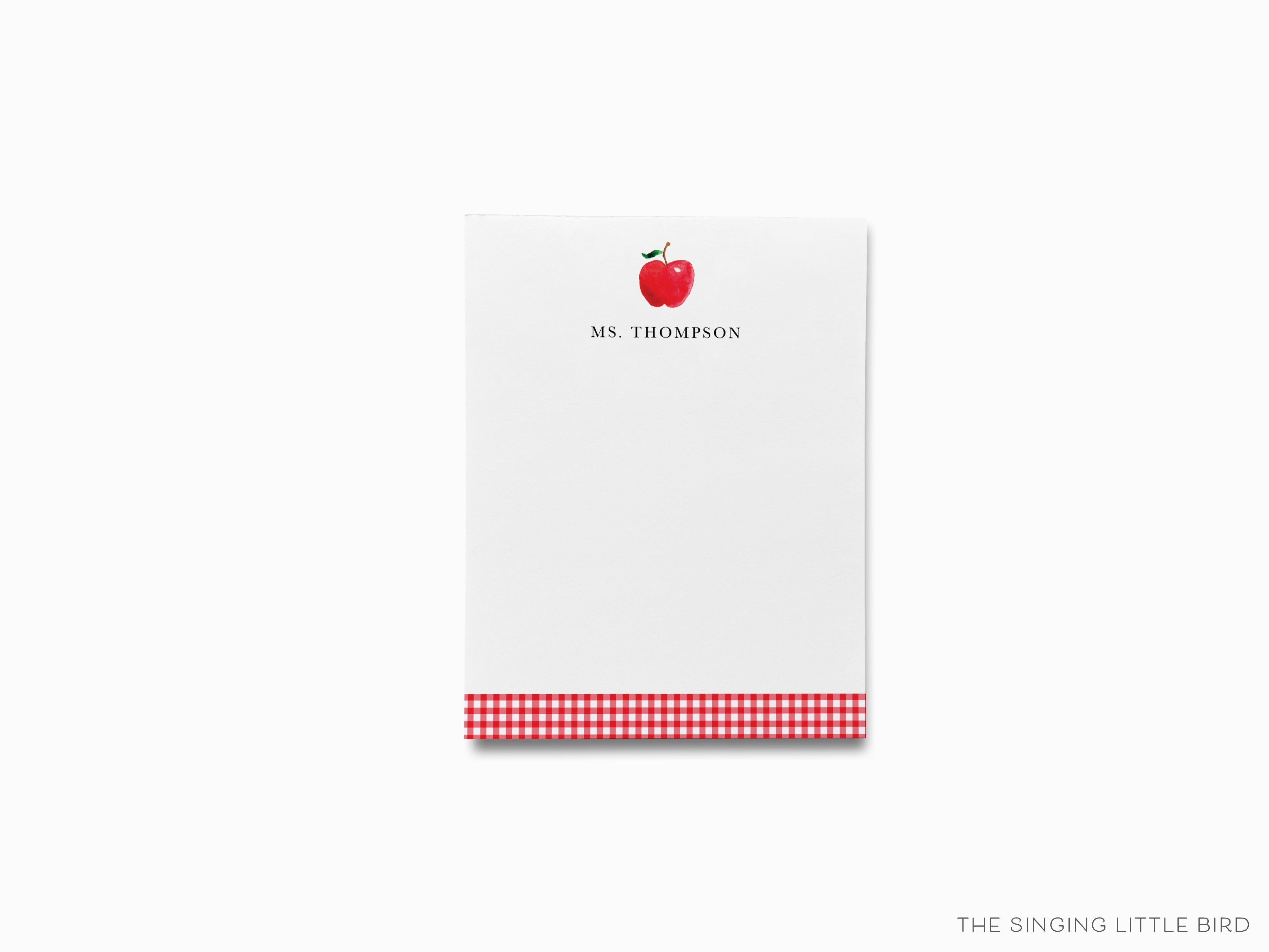 Teacher Apple Notepad-These personalized notepads feature our hand-painted watercolor apple, printed in the USA on a beautiful smooth stock. You choose which size you want (or bundled together for a beautiful gift set) and makes a great gift for the checklist and teacher in your life.-The Singing Little Bird
