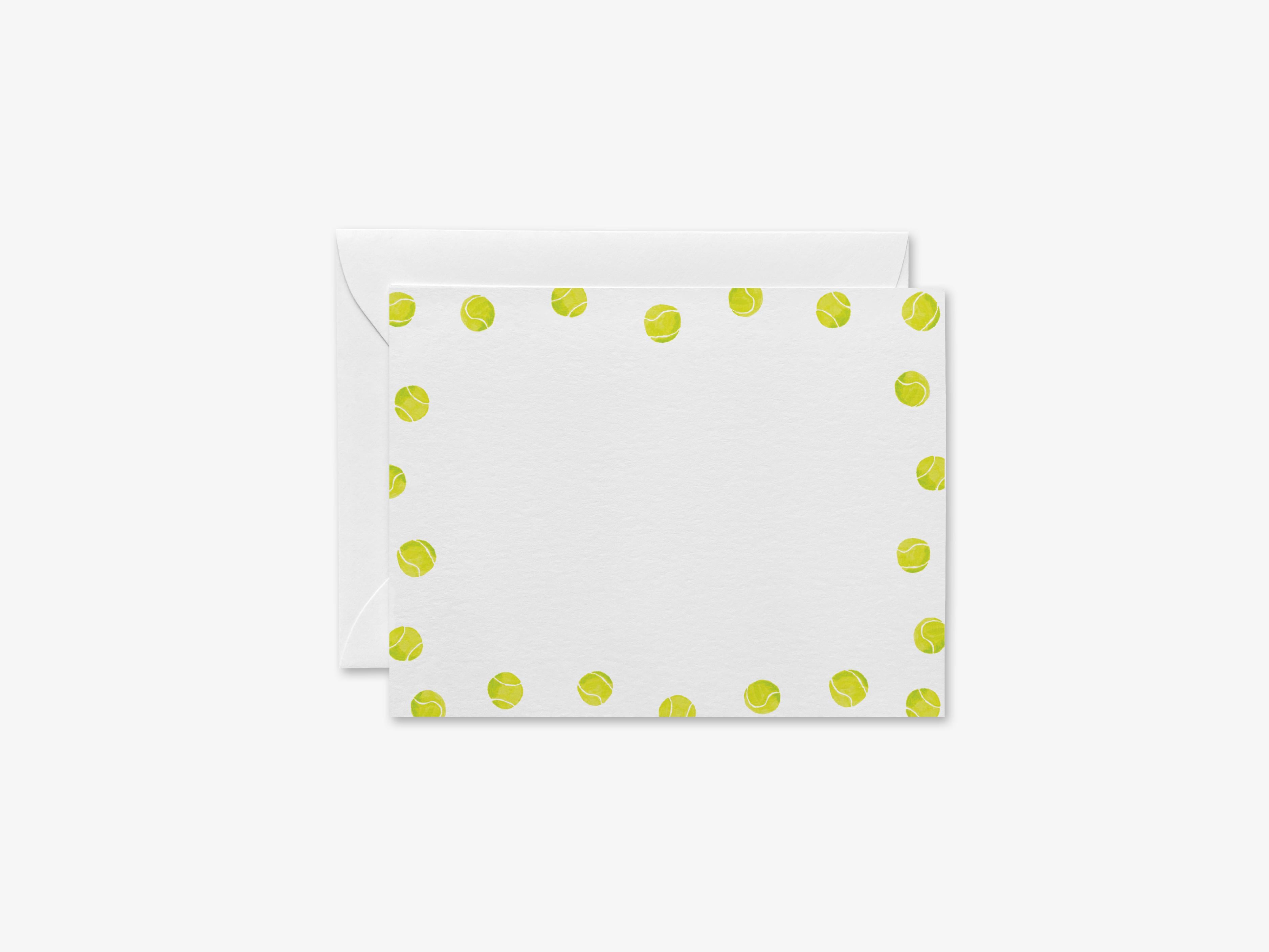 Tennis Ball Flat Notes-These personalized flat notecards are 4.25x5.5 and feature our hand-painted watercolor tennis balls, printed in the USA on 120lb textured stock. They come with your choice of envelopes and make great thank yous and gifts for the tennis lover in your life.-The Singing Little Bird
