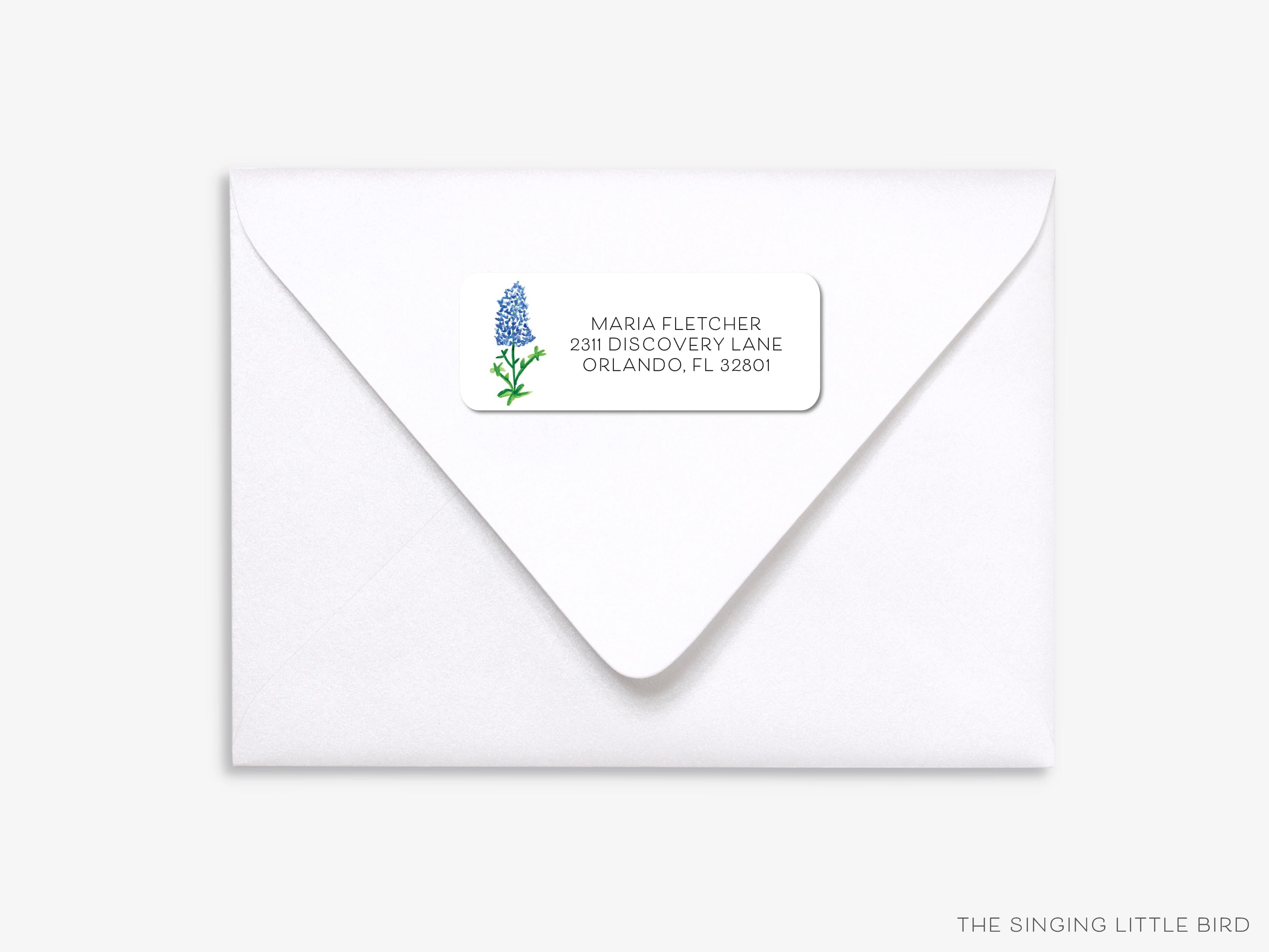 Texas Bluebonnet Return Address Labels-These personalized return address labels are 2.625" x 1" and feature our hand-painted watercolor Texas Bluebonnet, printed in the USA on beautiful matte finish labels. These make great gifts for yourself or the flower lover.-The Singing Little Bird