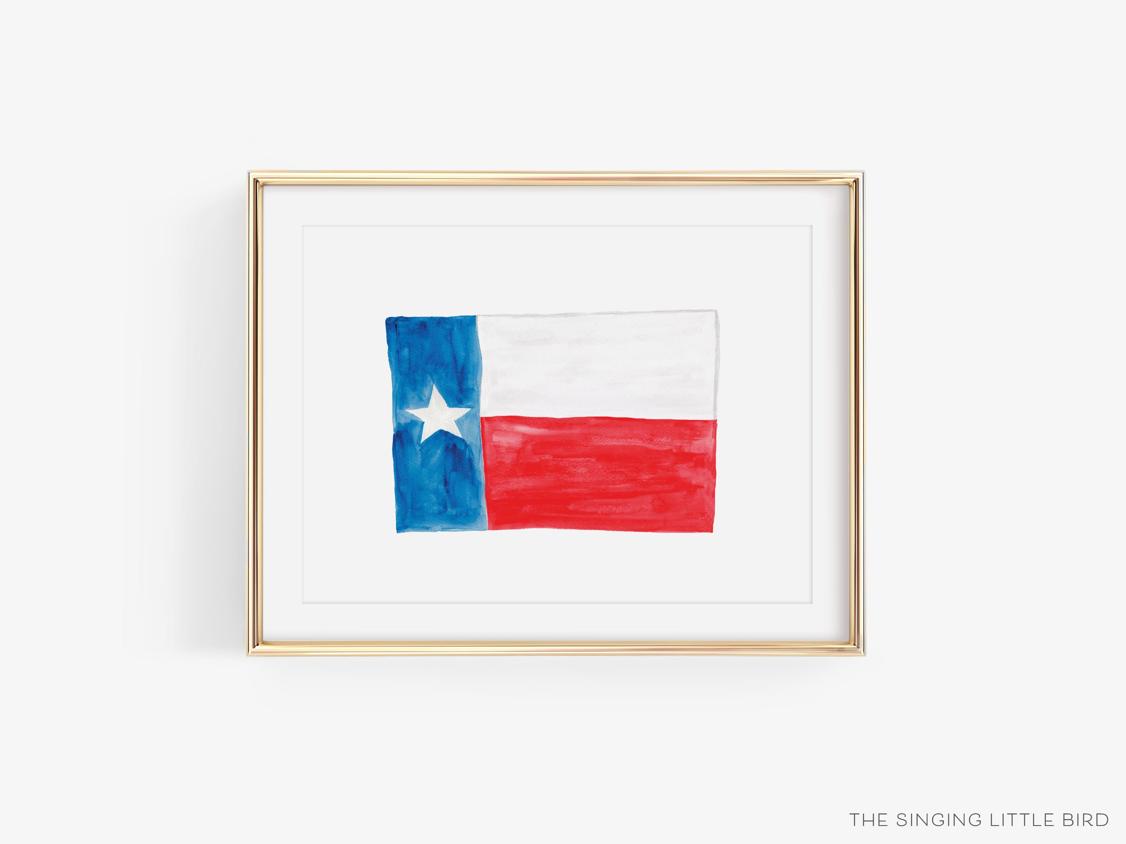 Texas Flag Art Print-This watercolor art print features our hand-painted Texas Flag, printed in the USA on 120lb high quality art paper. This makes a great gift or wall decor for the Texan lover in your life.-The Singing Little Bird