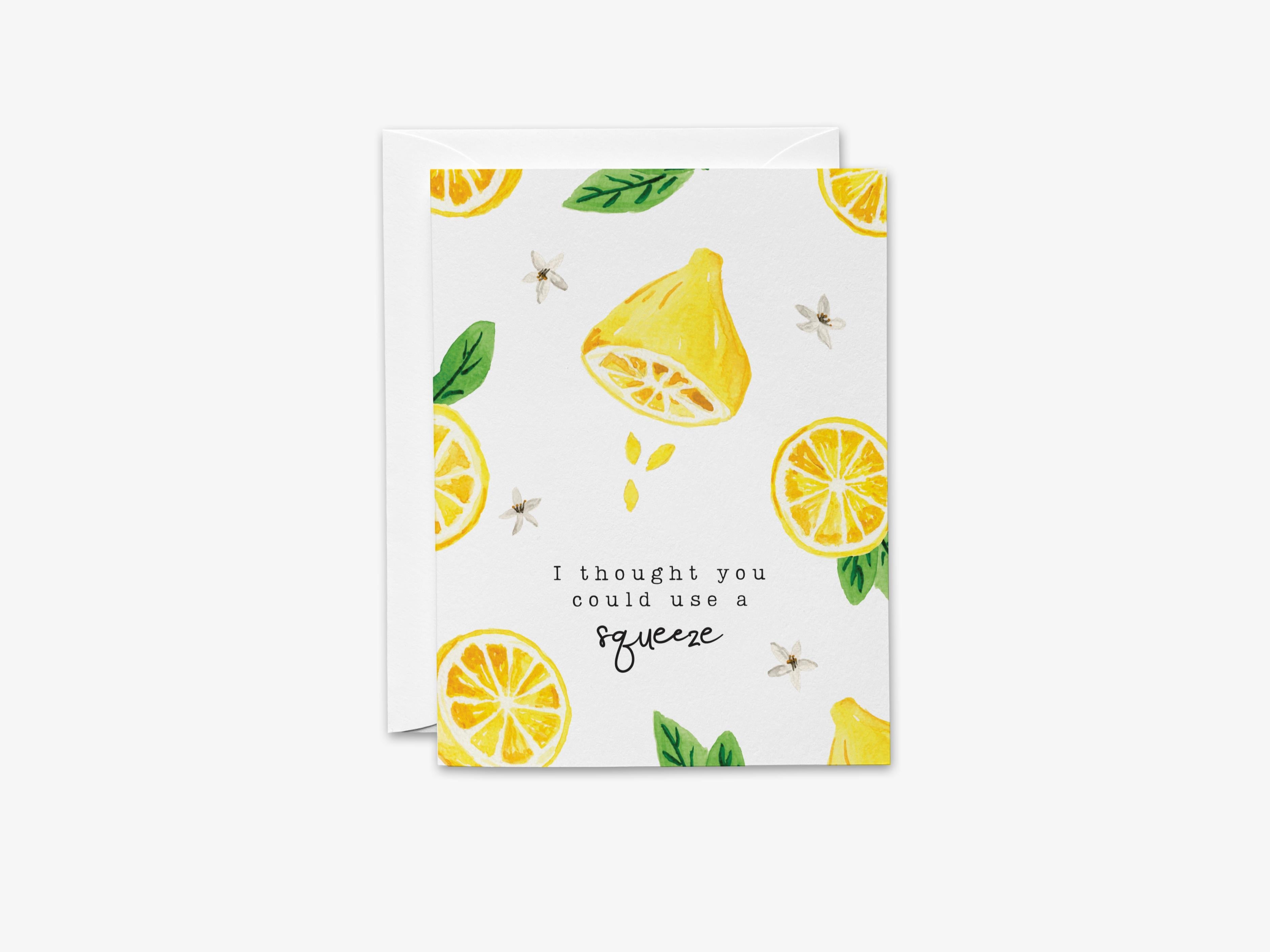 Thinking of You Lemon Pun Greeting Card-These folded greeting cards are 4.25x5.5 and feature our hand-painted lemons, printed in the USA on 100lb textured stock. They come with a White envelope and make a great thinking of you card for the pun lover in your life.-The Singing Little Bird