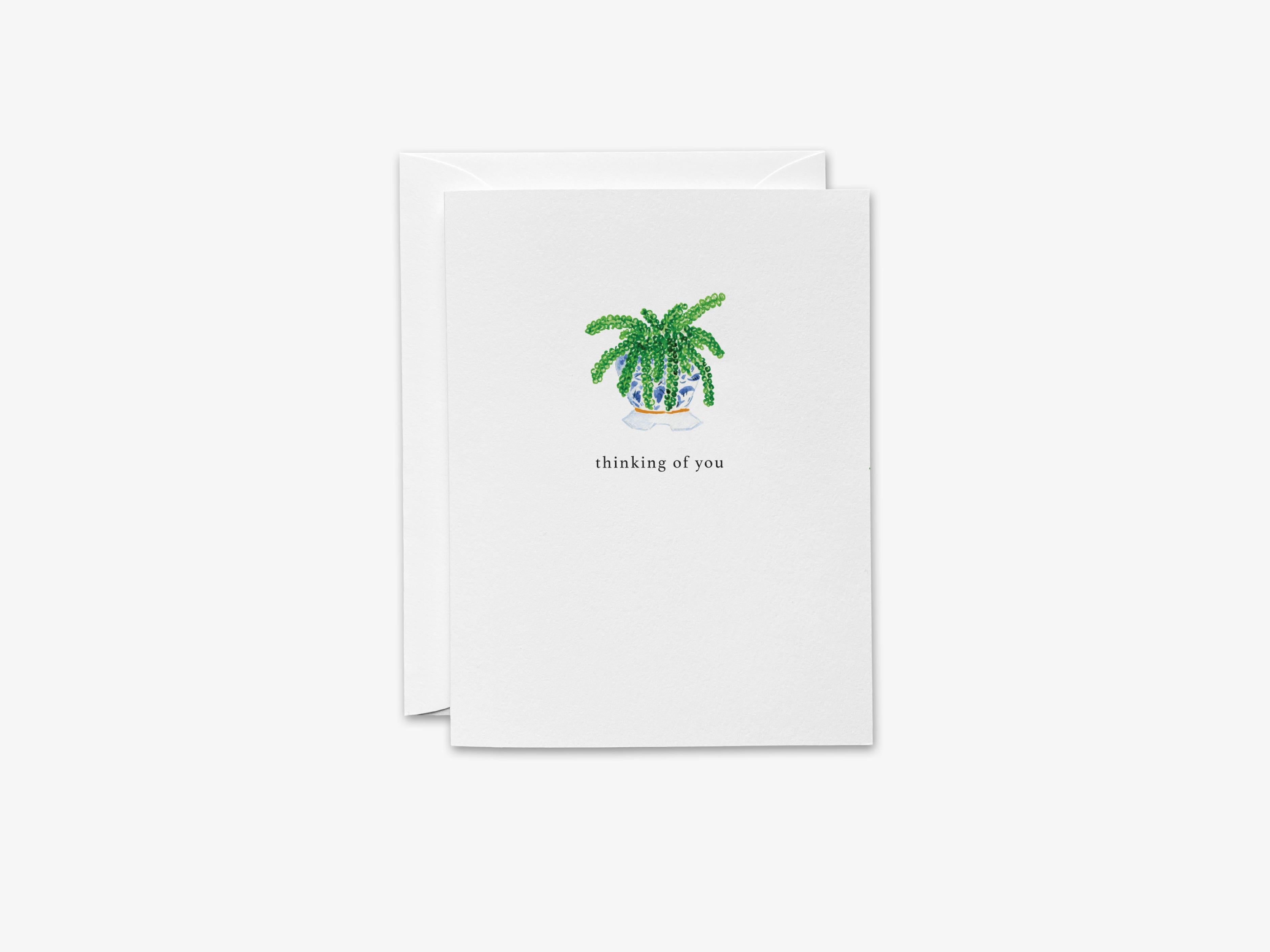 Thinking of You Plant Greeting Card-These folded greeting cards are 4.25x5.5 and feature our hand-painted potted plant, printed in the USA on 100lb textured stock. They come with a White envelope and make a great thinking of you card for the plant lover in your in your life.-The Singing Little Bird