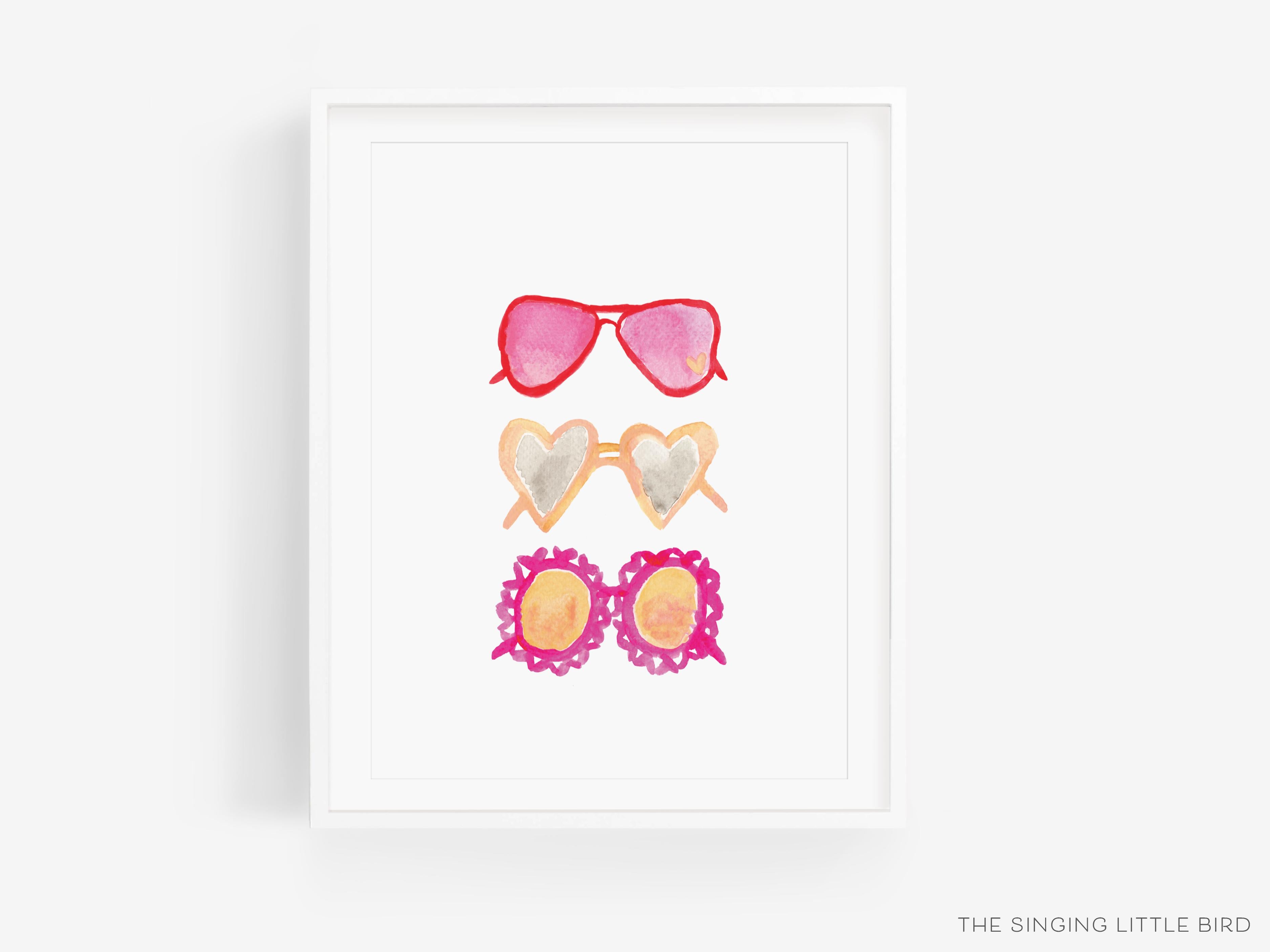 Three Heart Glasses Art Print-This watercolor art print features our hand-painted sunglasses, printed in the USA on 120lb high quality art paper. This makes a great gift or wall decor for the sunny lover in your life.-The Singing Little Bird