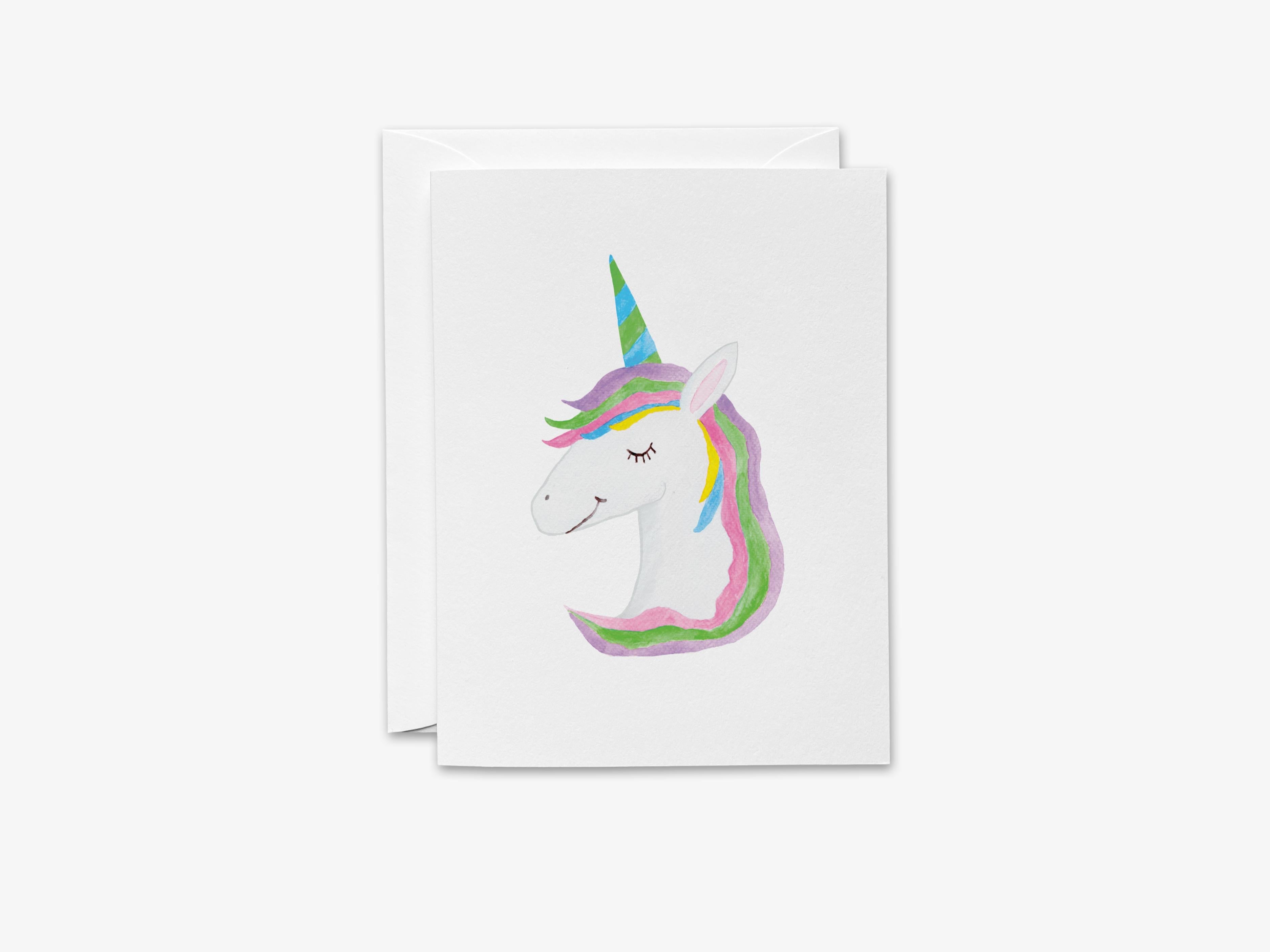 Unicorn Greeting Card-These folded birthday cards are 4.25x5.5 and feature our hand-painted unicorn, printed in the USA on 100lb textured stock. They come with a White envelope and make a great just because card for the make-believe lover in your life.-The Singing Little Bird