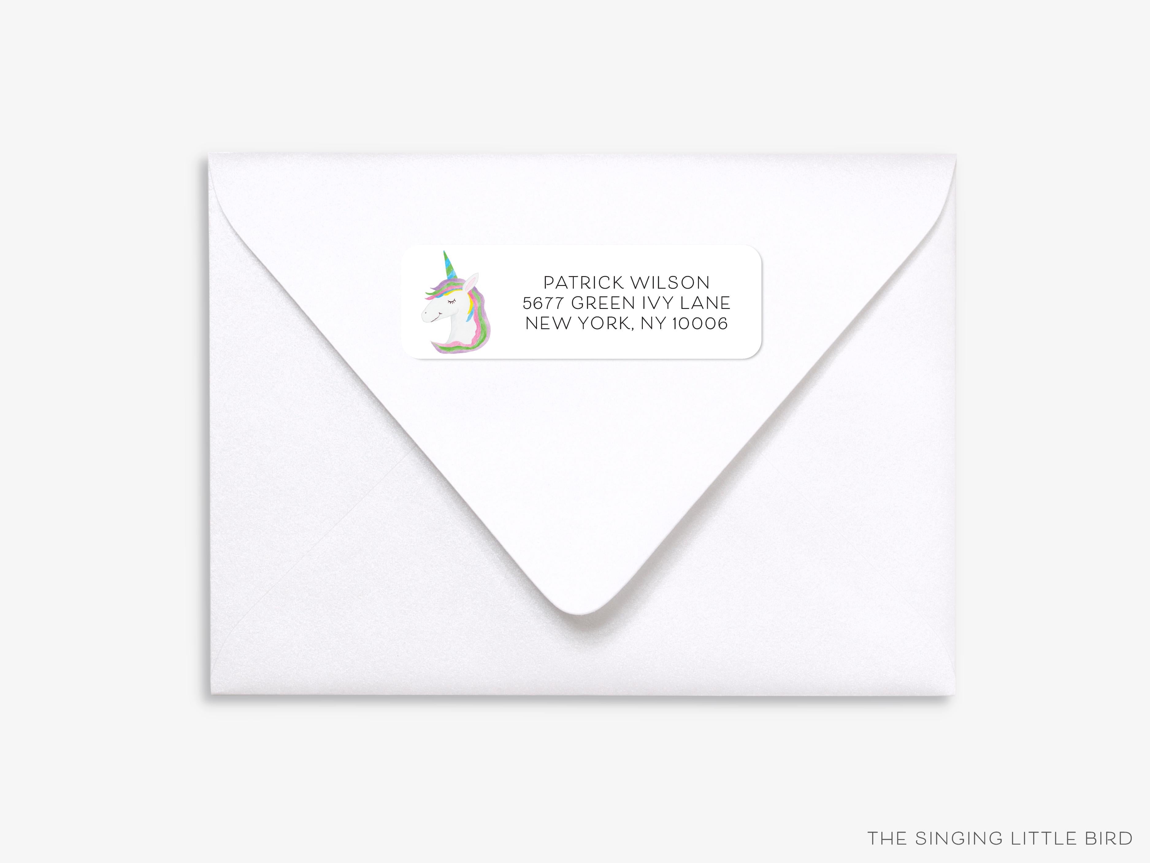 Unicorn Return Address Labels-These personalized return address labels are 2.625" x 1" and feature our hand-painted watercolor unicorn, printed in the USA on beautiful matte finish labels. These make gifts for yourself or the make-believe lover. -The Singing Little Bird