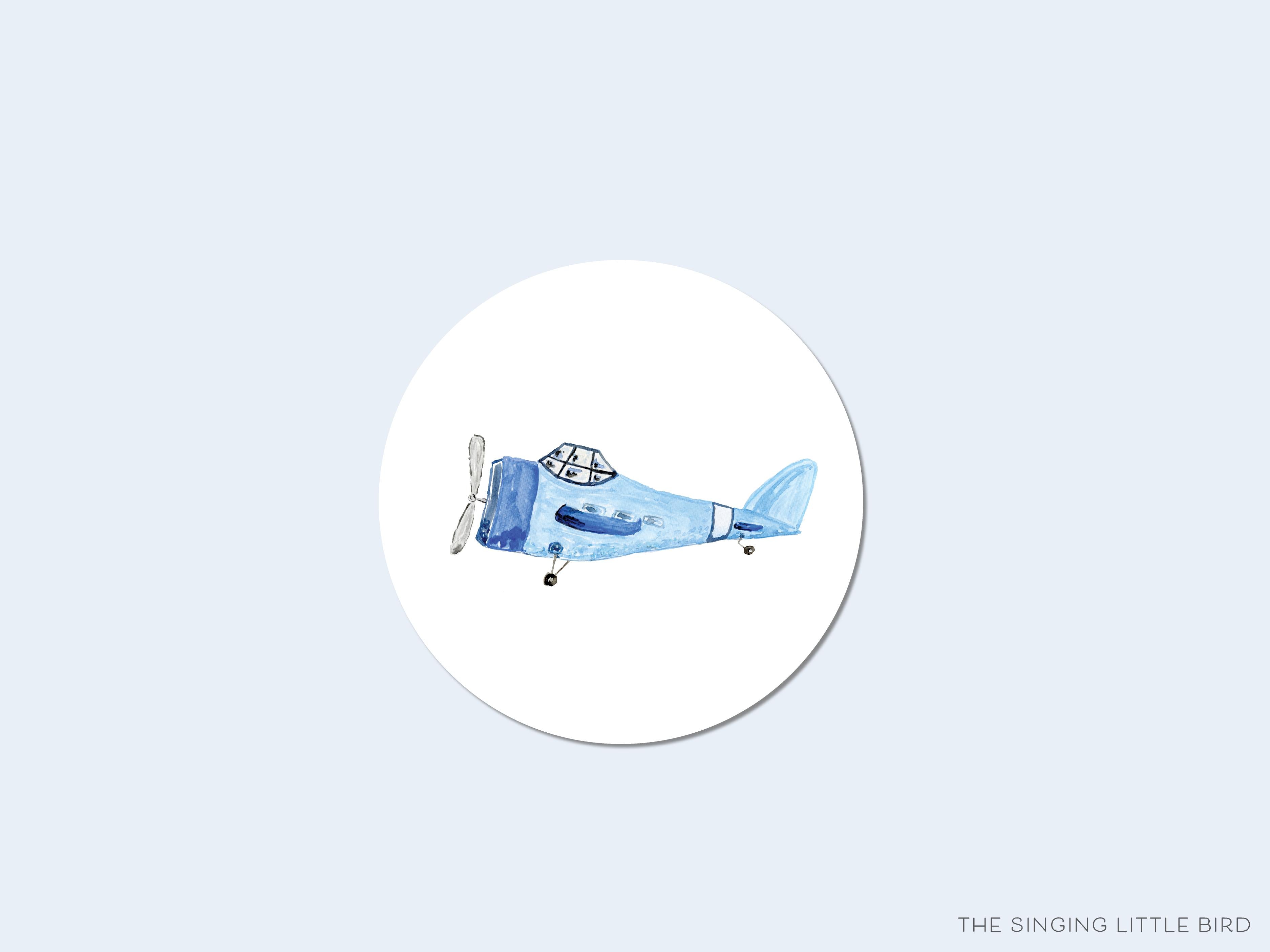 Vintage Airplane Round Stickers-These matte round stickers feature our hand-painted watercolor Vintage Plane, making great envelope seals or gifts for the vintage lover in your life.-The Singing Little Bird