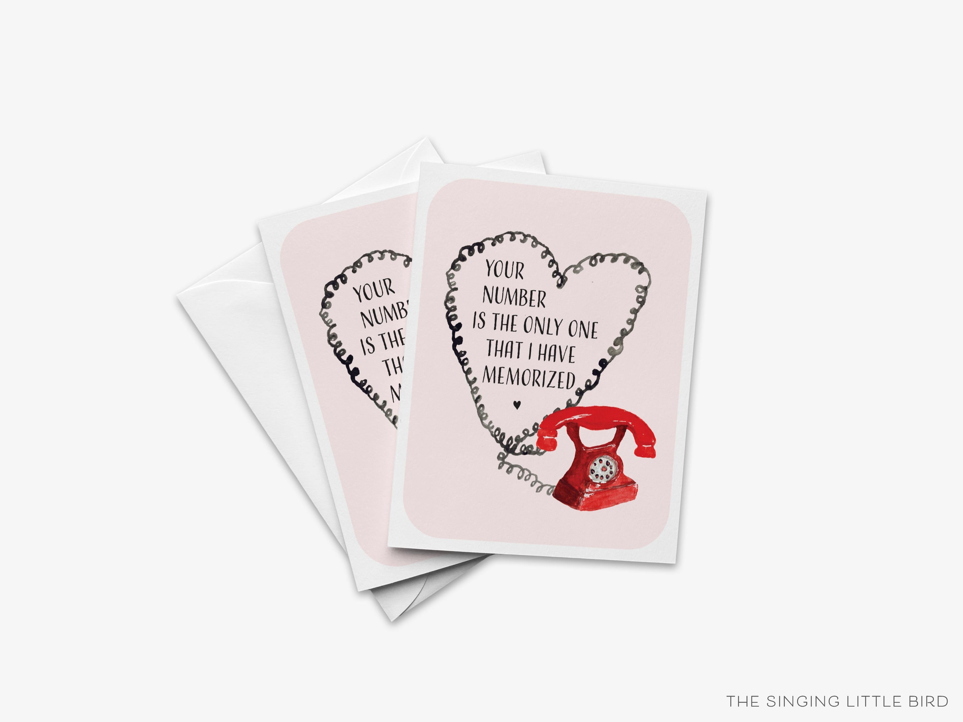 Vintage Phone Number Love Greeting Card-These folded greeting cards are 4.25x5.5 and feature our hand-painted vintage telephone, printed in the USA on 100lb textured stock. They come with a White envelope and make a great thinking of you card for the vintage lover in your life.-The Singing Little Bird